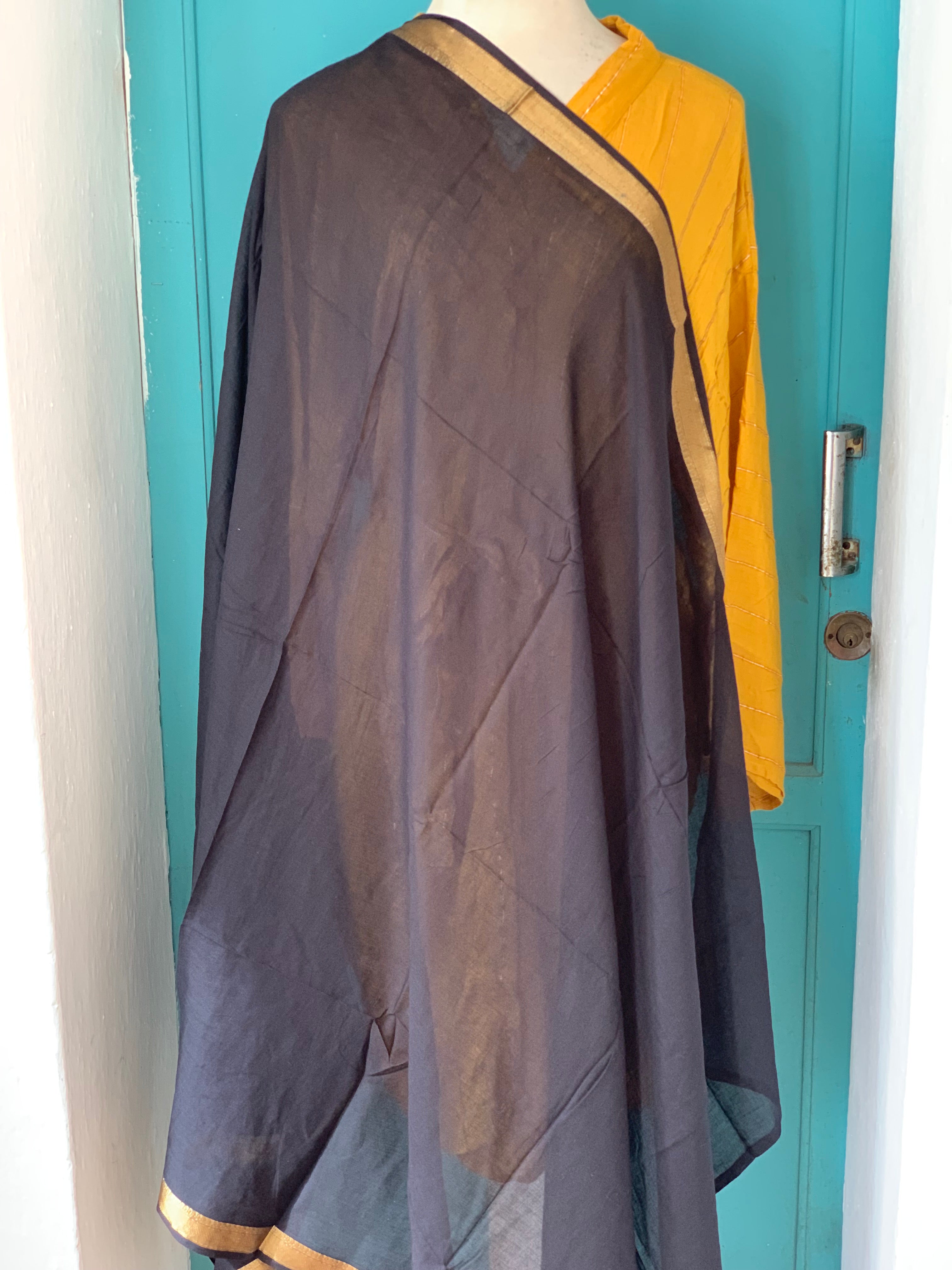 Hand Woven Black Khadi Sarong with Gold Border - Lightweight Beach Cover-Up, Pareo, or Dupatta for Women - Perfect for Beach, Pool, and Summer Outings