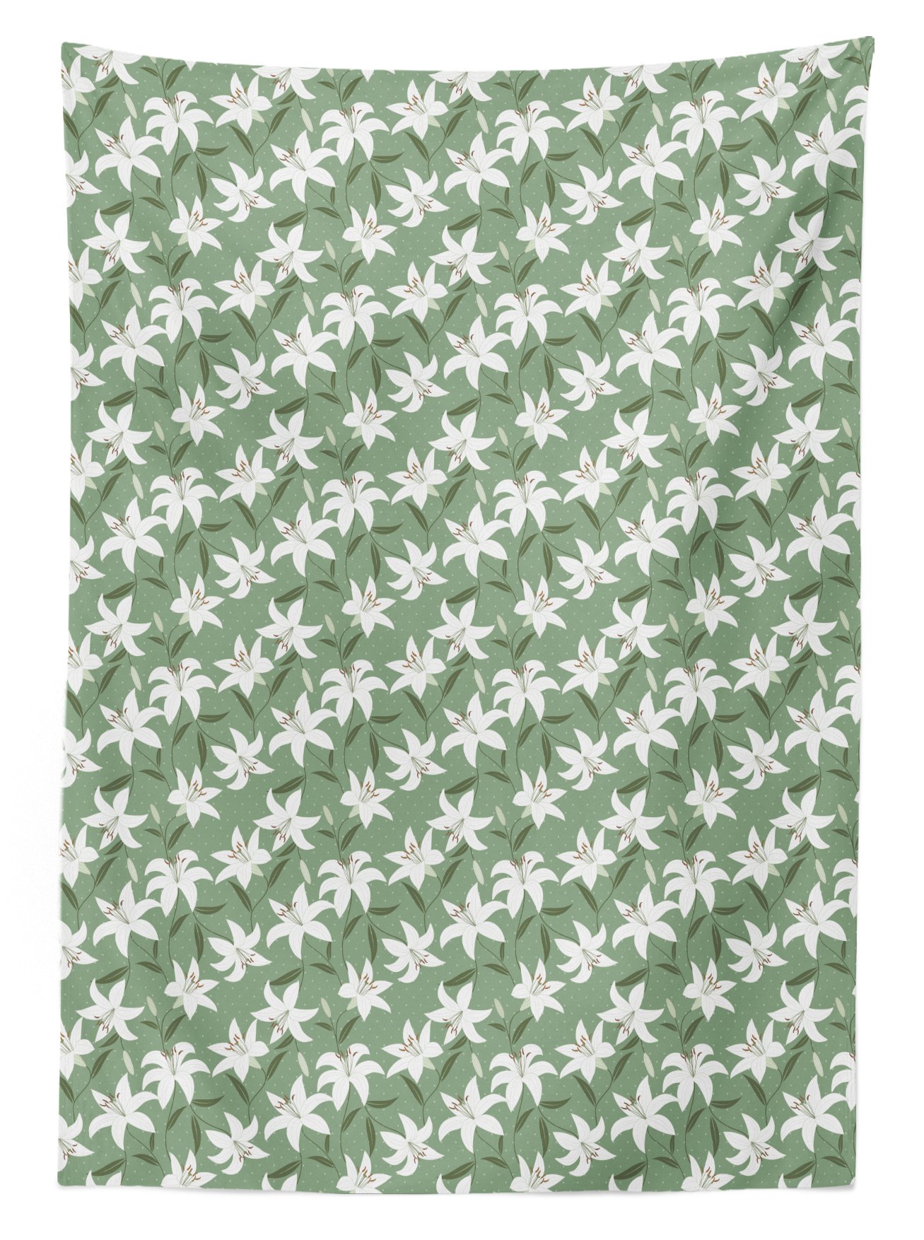 Ambesonne Romantic Floral Outdoor Tablecloth - Lilly Bouquet Valentine's Day Design on Polka Dot Background, Washable Picnic Table Cover 58x84 Inches in Pistachio Green & White - Perfect for Garden Parties, Picnics, and Outdoor Dining