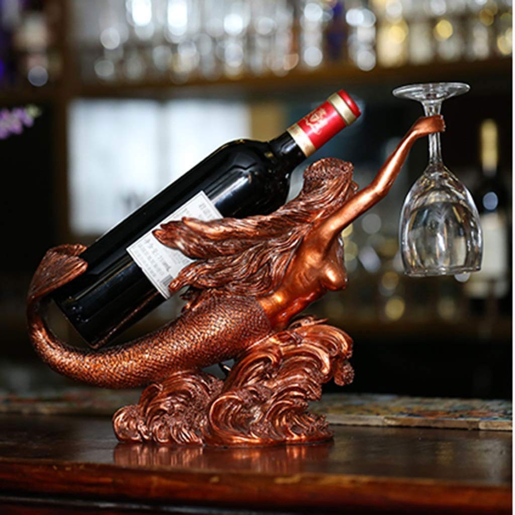 Mermaid Wine Bottle Holder - Elegant Champagne & Glass Stemware Rack for Bar, Kitchen, or Dining Room Display (Color: Blue)