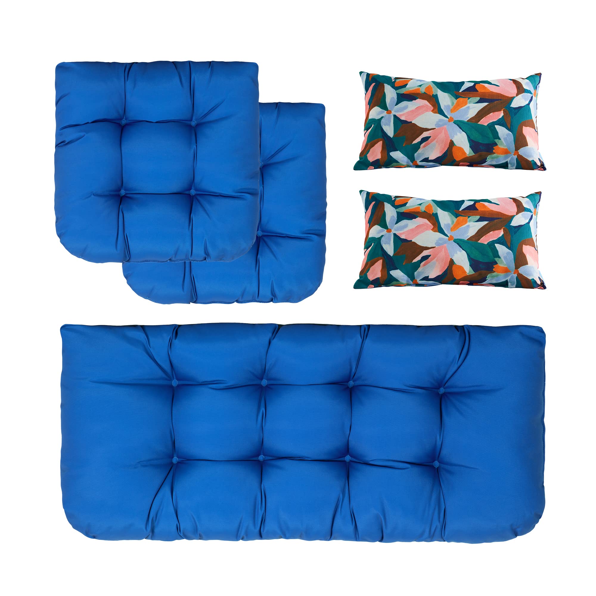 ARTPLAN All-Weather Outdoor Cushion Set - 5-Piece Loveseat & Bench Cushions with Wicker Tufted Design for Patio Furniture - Perfect for Garden, Deck, Poolside & Backyard Relaxation