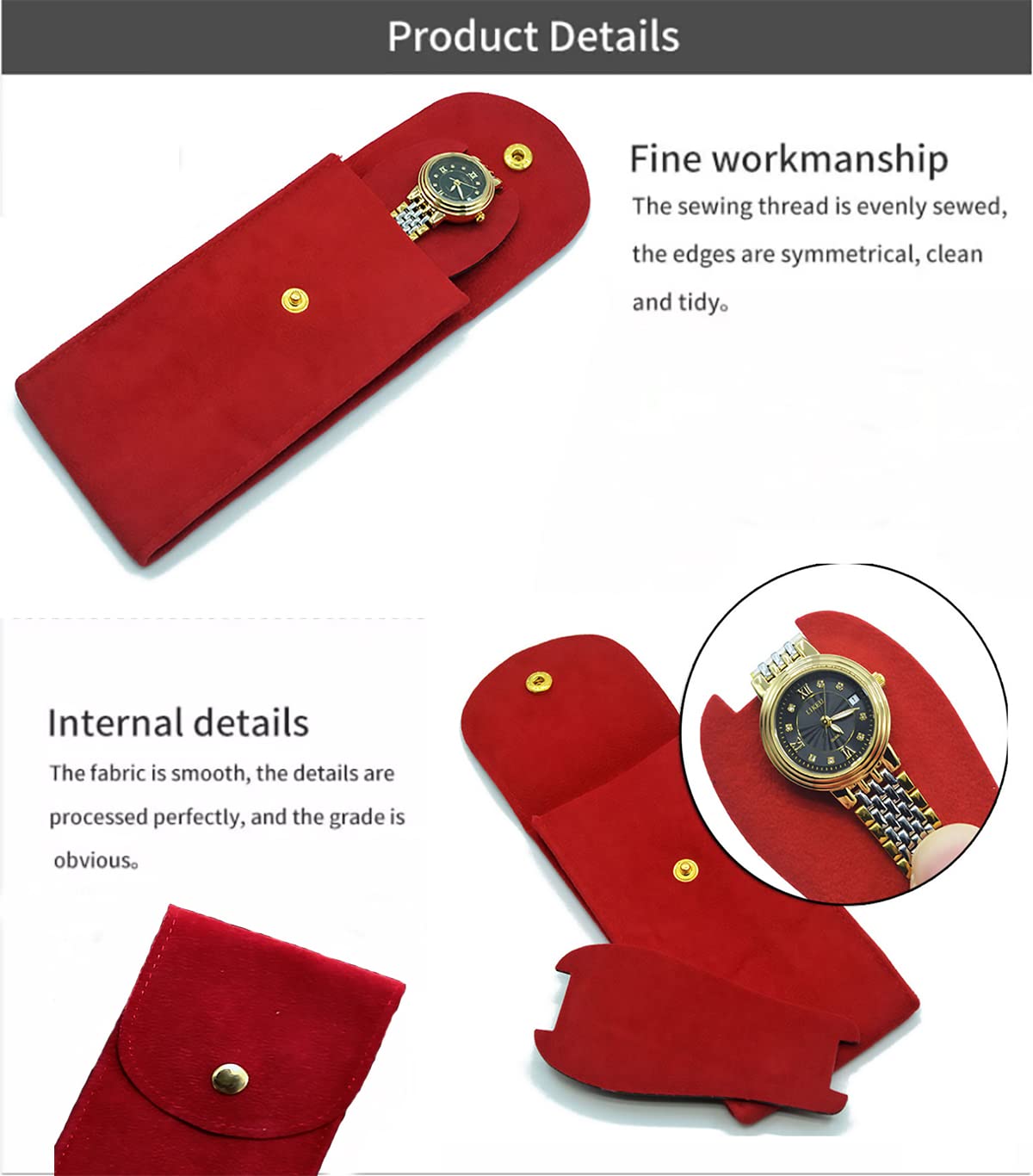 Premium Velvet Watch Pouch & Travel Case - Portable Watch Roll Storage Organizer for Men & Women | Protective Watch Box Pouch (Red) - Perfect for Travel, Daily Use & Watch Collection Display