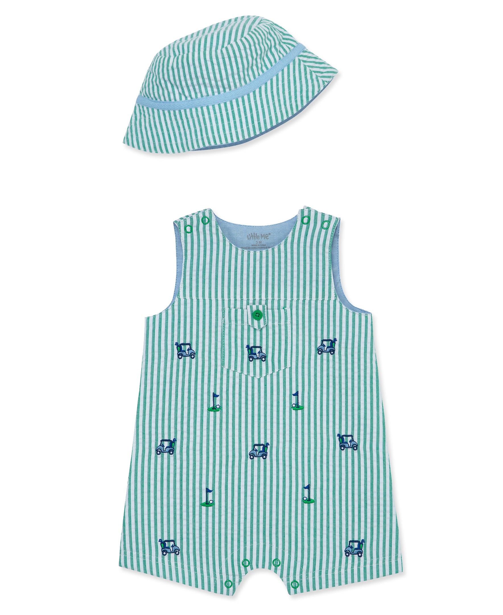 Little Me Simply Essential Solids 100% Organic Cotton Baby Boys' Sunsuit and Hat Set, 3-12 Months - Perfect for Summer Outings, Beach Trips, and Outdoor Play
