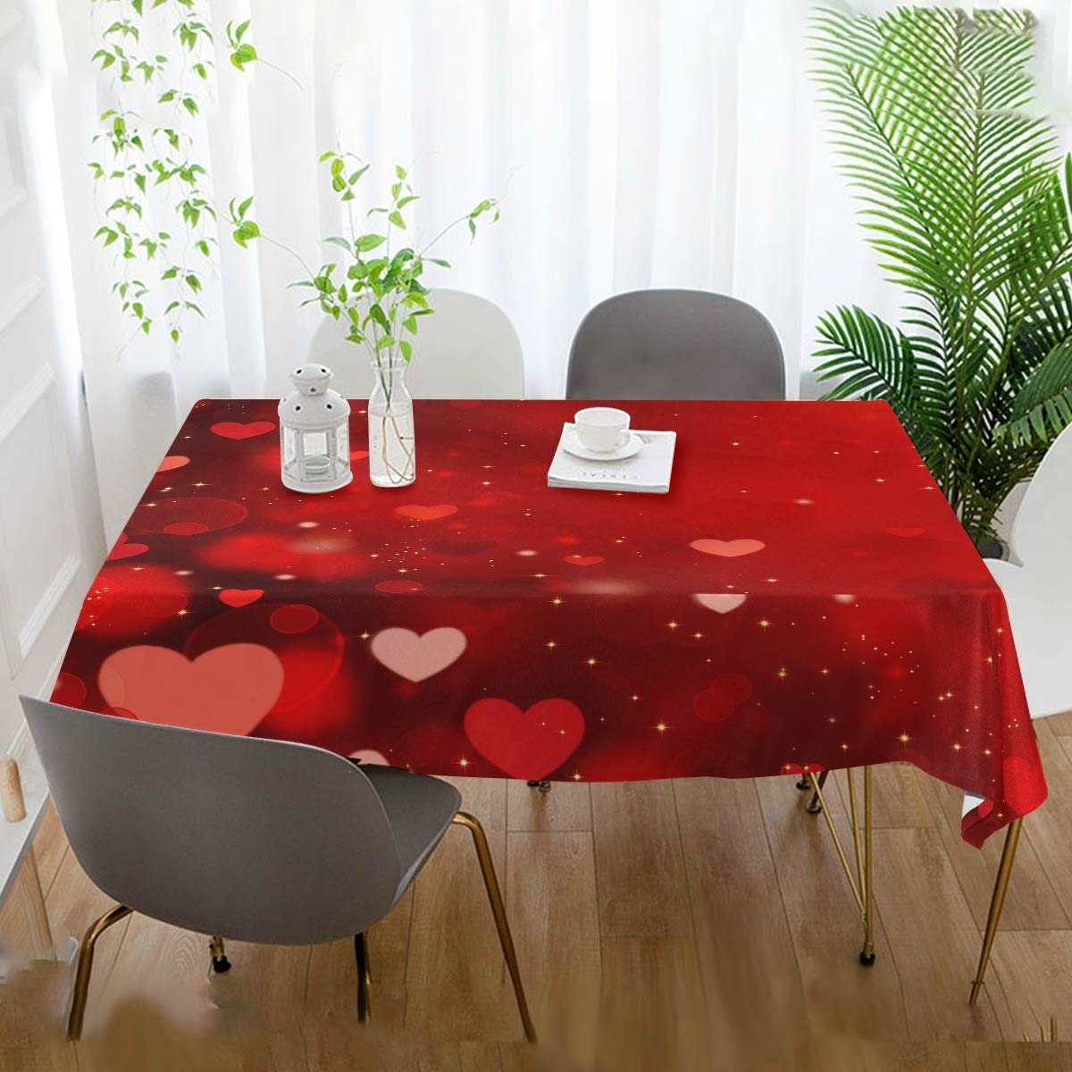 Romantic Valentine's Day Heart Print Tablecloth 54x72 Inches - Waterproof Rectangle Table Cover for Wedding, Party, Dining Room, Outdoor Picnic & Special Occasions