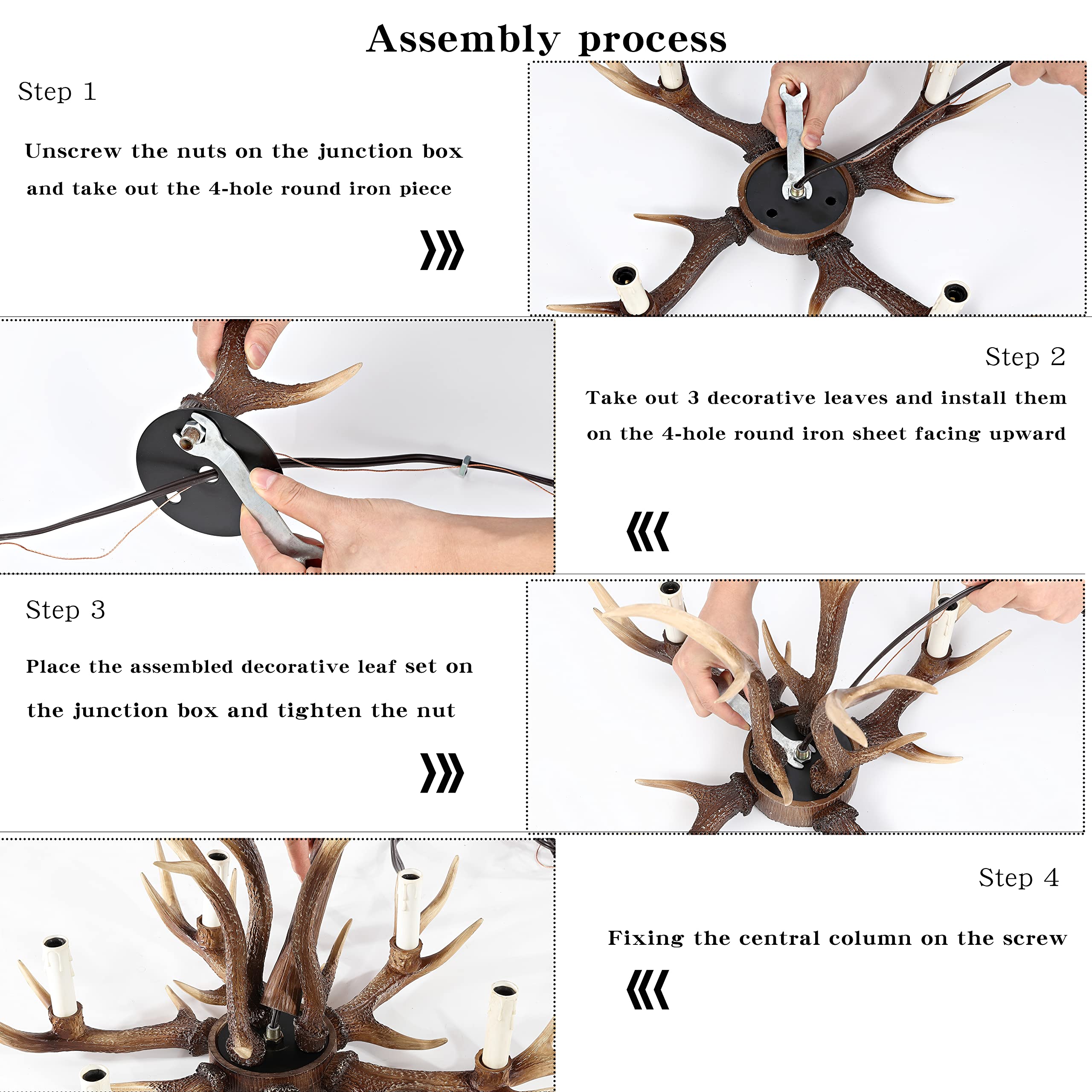 4-Light Antler Chandelier - Rustic Deer Horn Lighting Fixture with Shades for Kitchen, Dining Room, Living Room, Bedroom, Bar & Cabin Decor | Perfect for Lodge, Hunting Cabin & Western Style Homes (Brown)