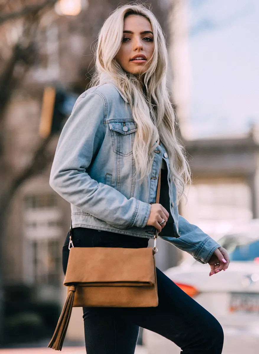 Austin Flapover Tassel Vegan Leather Crossover Clutch Purse - Elegant Women's Handbag for Evening Parties, Date Nights & Special Occasions