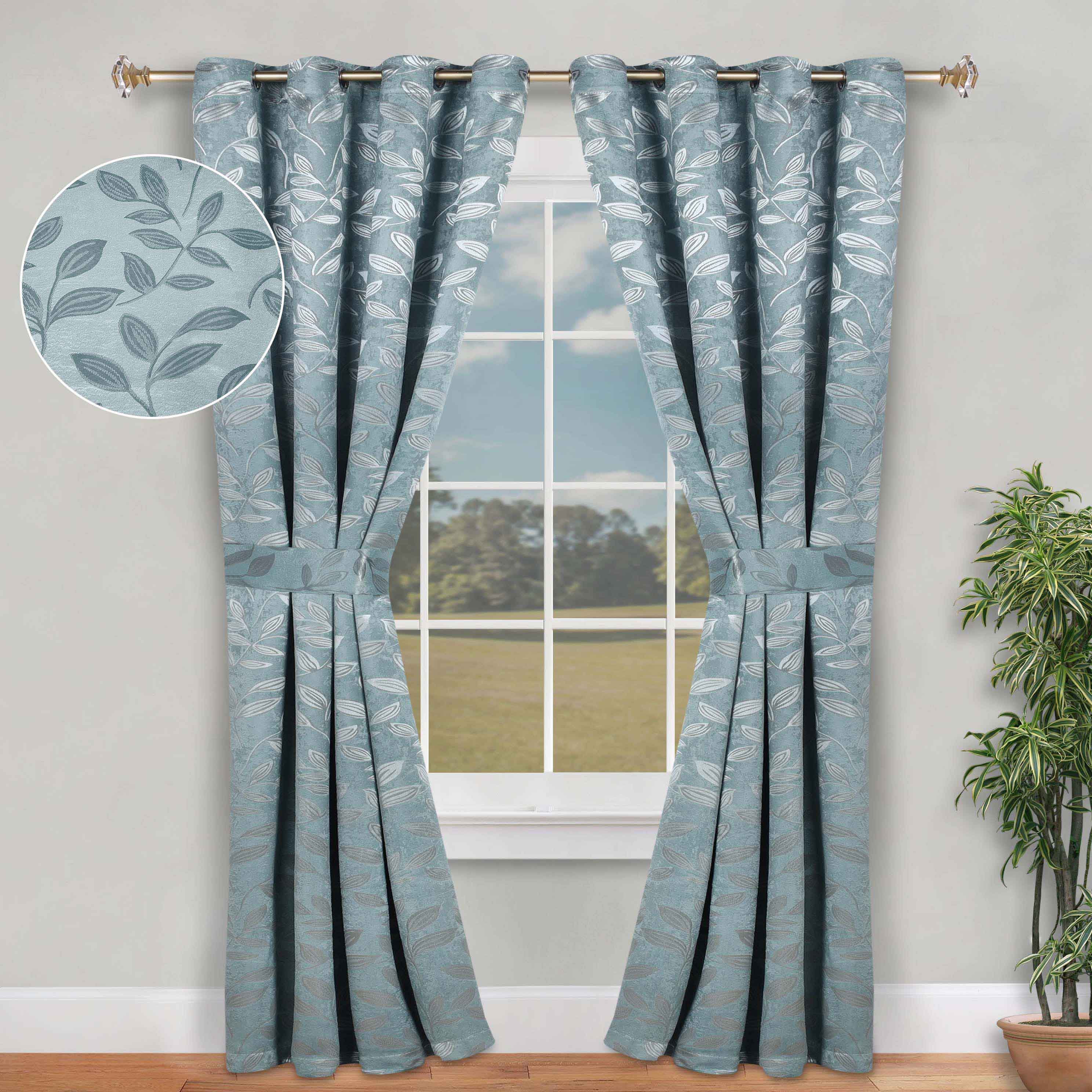 Blackout Curtains for Bedroom - Set of 2 Panels, 100% Room Darkening Thermal Insulated Drapes with Leaves Pattern - Perfect for Nursery, Home Theater & Light Sleepers