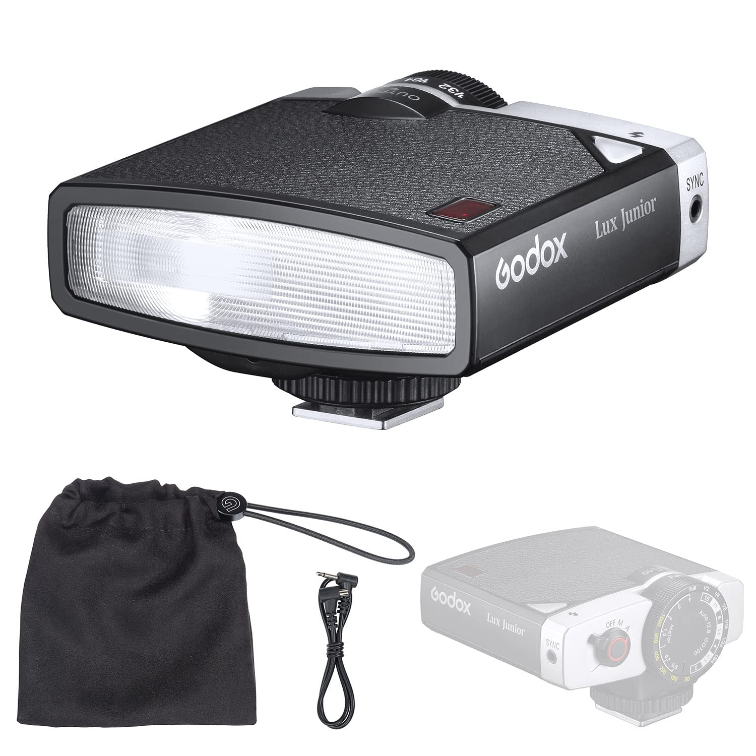 GODOX Lux Junior Retro Camera Flash - Auto & Manual Modes, 1/1-1/64 Power, GN12, 6000K Color Temp, 28mm Focal Length - Compatible with Canon Nikon Sony Fuji Olympus DSLR/Mirrorless Cameras - Perfect for Portrait, Wedding & Event Photography