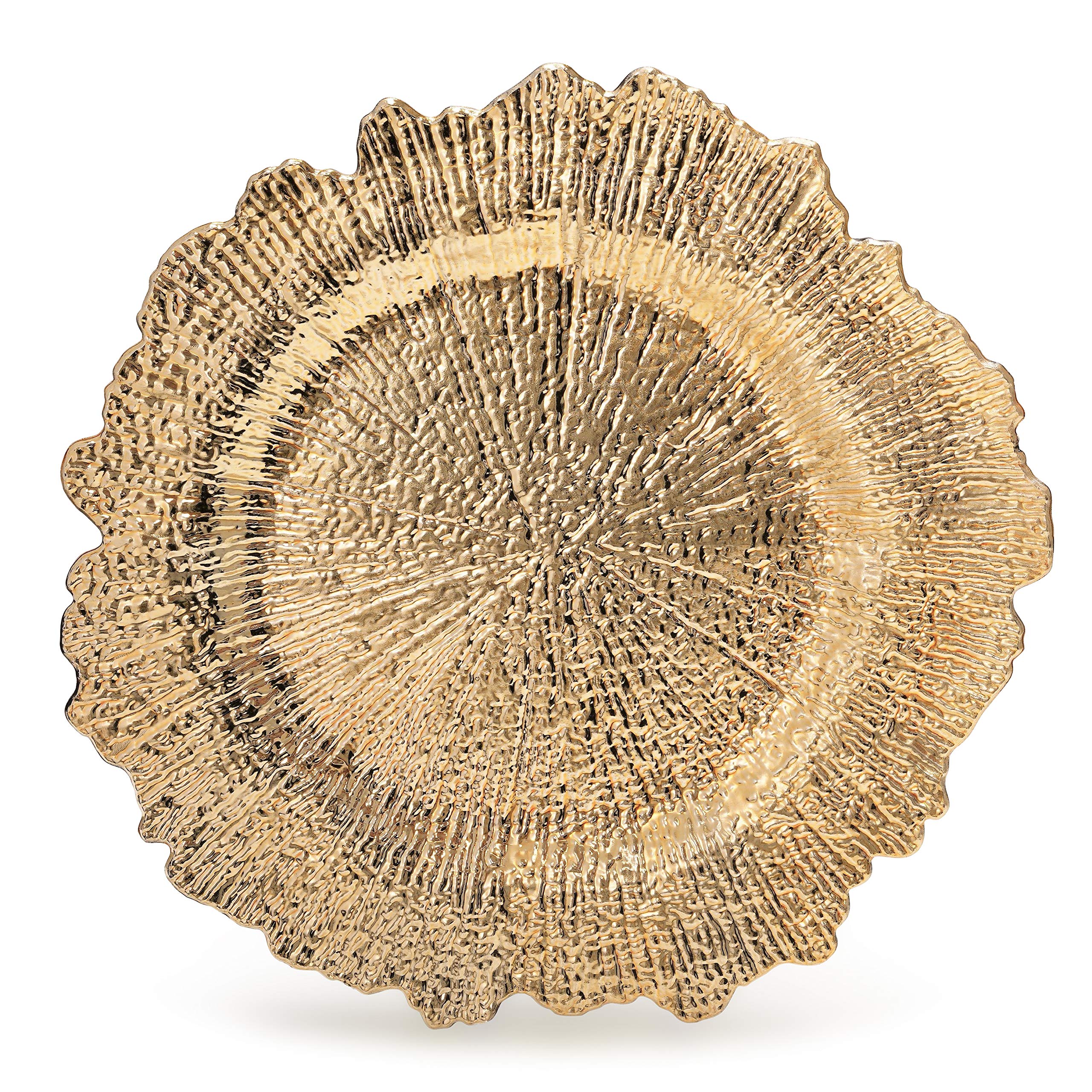 20-Pack 13'' Round Plastic Acrylic Wedding Charger Plates - Coral & Shiny Gold for Elegant Dinner Parties, Bridal Showers, and Special Occasion Decorations