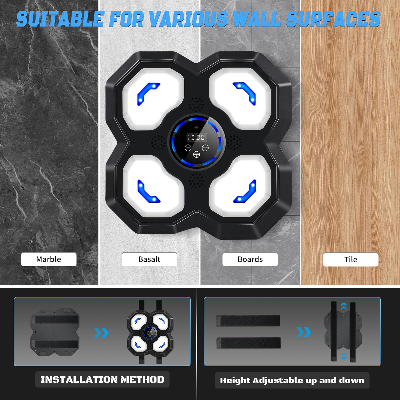 Music Boxing Machine for Kids, Teens & Adults - Boxing Trainer Equipment with Gloves | Wall-Mounted LED Electronic Focus Training for Home, Office & Gym | Perfect for Fitness, Stress Relief & Cardio Workouts