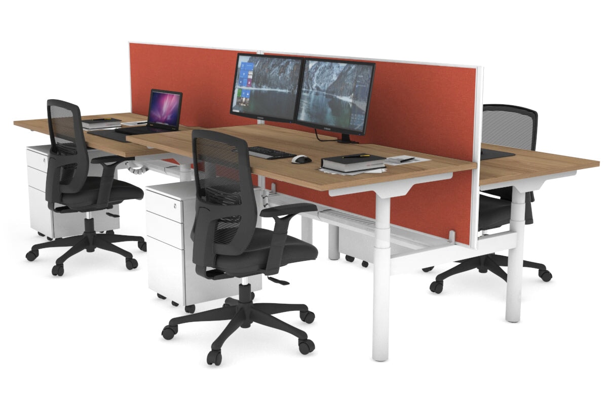 Flexi Premium Height Adjustable 4-Person H Bench Workstation - White Frame [1600L x 800W with Cable Management] - Ideal for Office, Coworking Spaces & Collaborative Work Environments