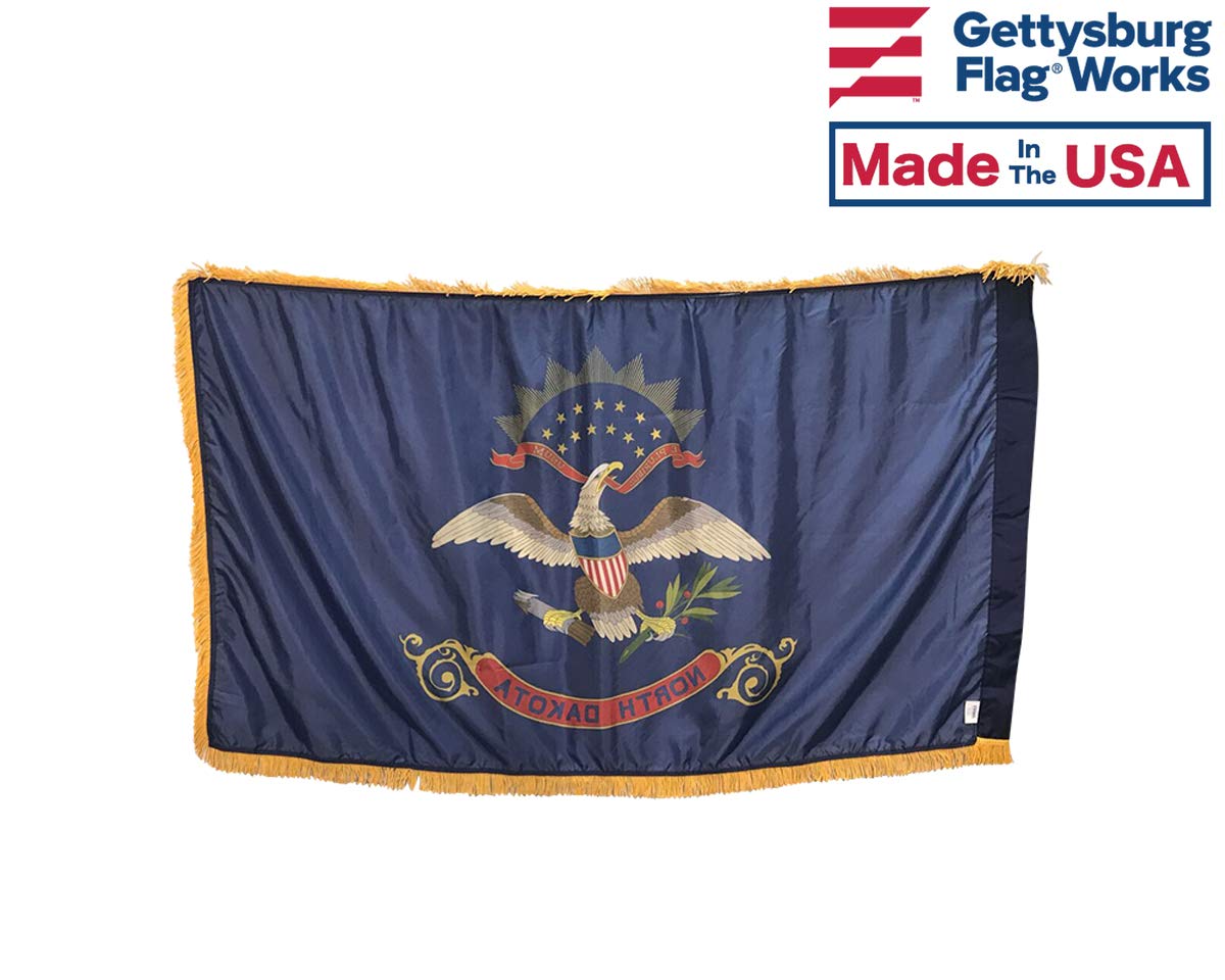 3x5' North Dakota Indoor Flag Set - Includes Flag, Base, Pole, Spear Finial & Decorative Tassel | Perfect for Home, Office & Classroom Decor | American State Pride Display