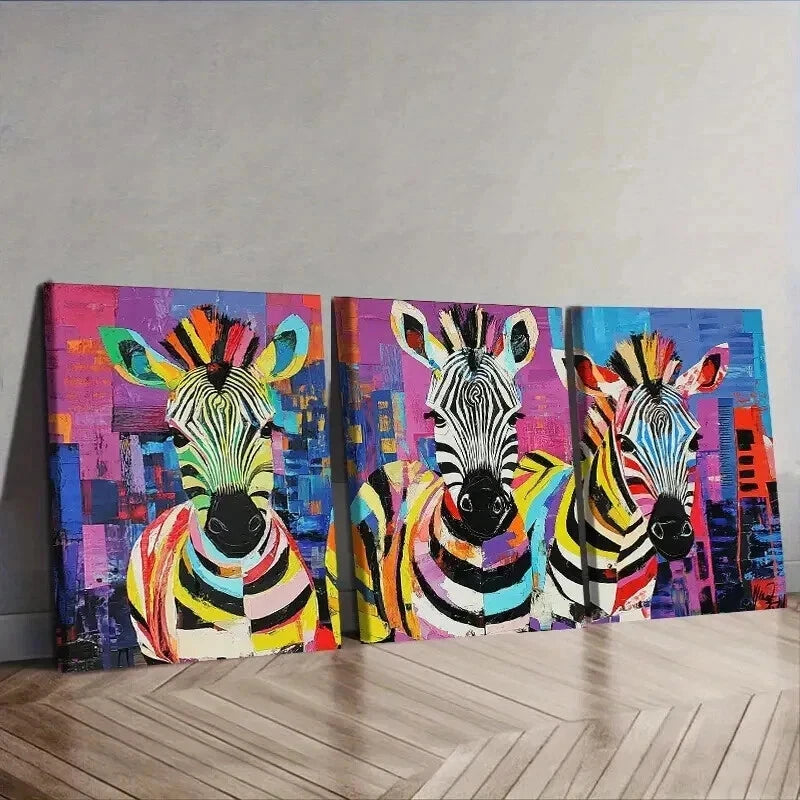 3-Piece Cute Baby Zebra Wall Art Set - Framed Canvas 50x70cm - High Quality Print - 100% Australian Made - Ready to Hang - Perfect for Nursery, Kids Room & Home Decor