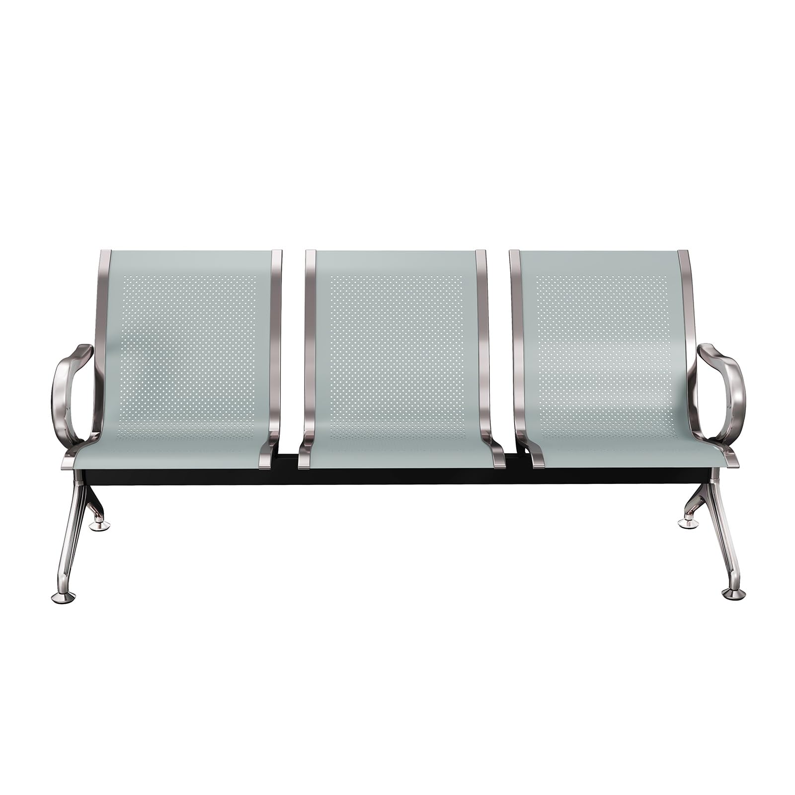 Kinsuite 5-Seat Metal Reception Bench with Arms - Silver Waiting Room Chairs for Airport, Office, Hospital, Bank & Lobby | Durable Commercial Seating for High-Traffic Areas