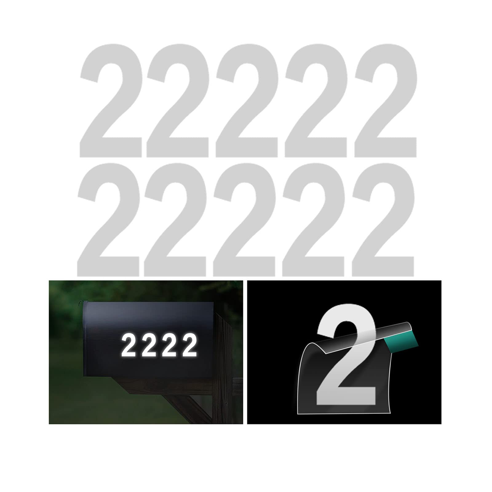 3 Inch Reflective Mailbox Numbers for Outside - 10 PCS Self-Adhesive Vinyl Address House Numbers (Number 2) - Easy Peel & Stick, Pre-Cut for Perfect Alignment - Ideal for Mailboxes, Doors, Fences & Outdoor Signage