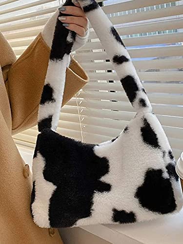 Women's Fluffy Faux Fur Cow Print Shoulder Bag - Fashionable Clutch Purse & Underarm Handbag with Zipper - Stylish Satchel & Tote for Parties, Date Night, and Everyday Use