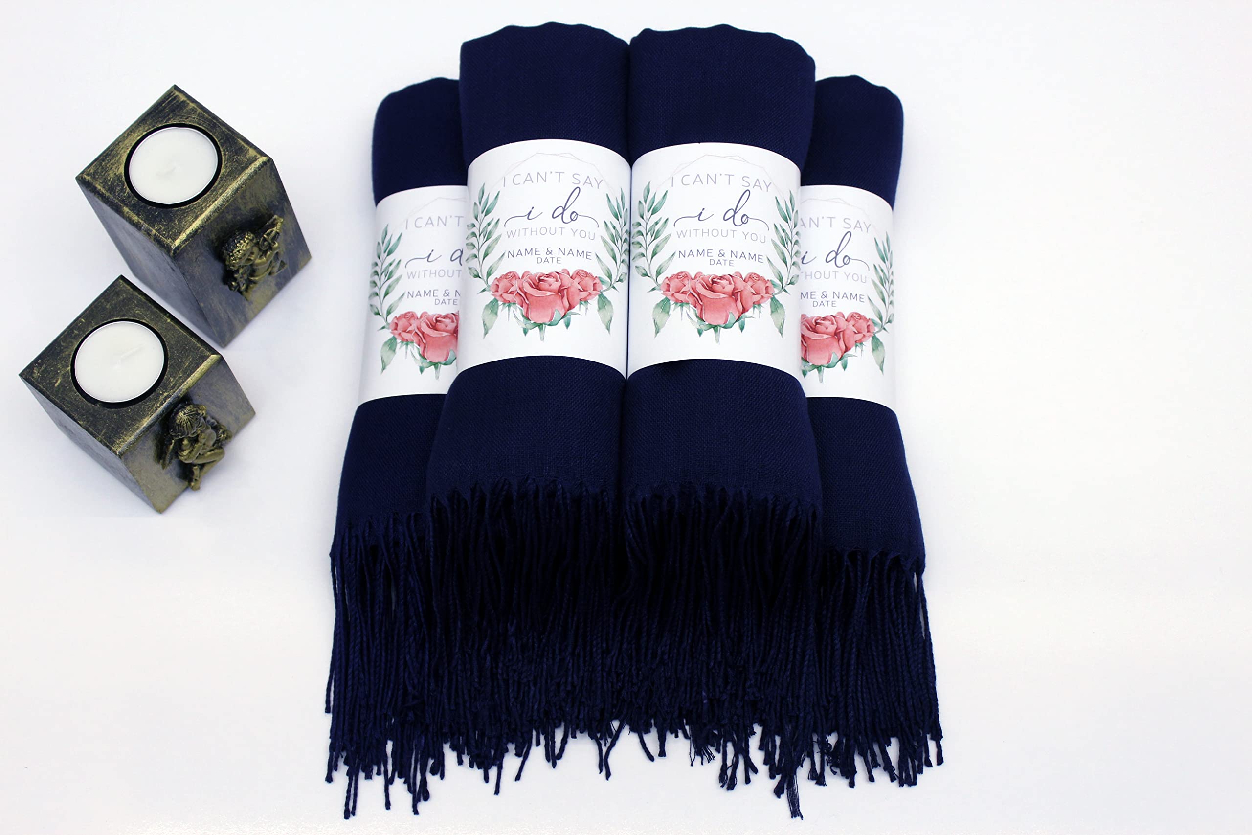 25 Pcs Premium Pashmina Shawls for Women - Soft Personalized Scarves, Elegant Evening Dress Shawl, Wedding Favors for Guests, Bridal Shawl & Bridesmaid Gifts (Navy Blue) - Perfect for Parties, Weddings & Special Occasions