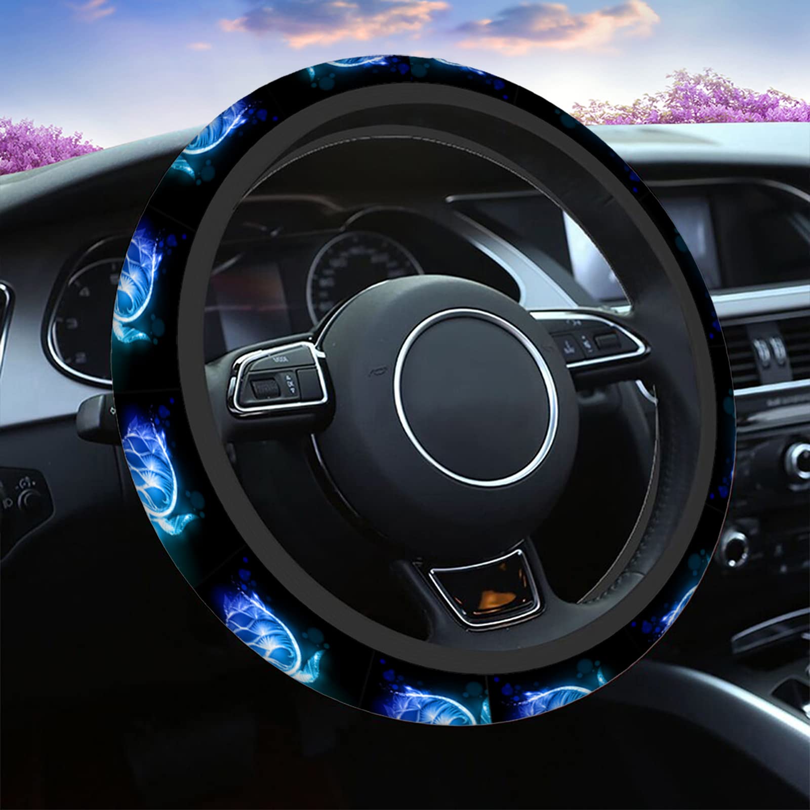 Swono Non-Slip Neoprene Steering Wheel Cover - 15 Inch Blue Ocean Sea Turtle Design, Comfort Grip Stretch-On Car Wrap Protector | Perfect for Daily Commutes, Road Trips & Enhancing Driving Comfort