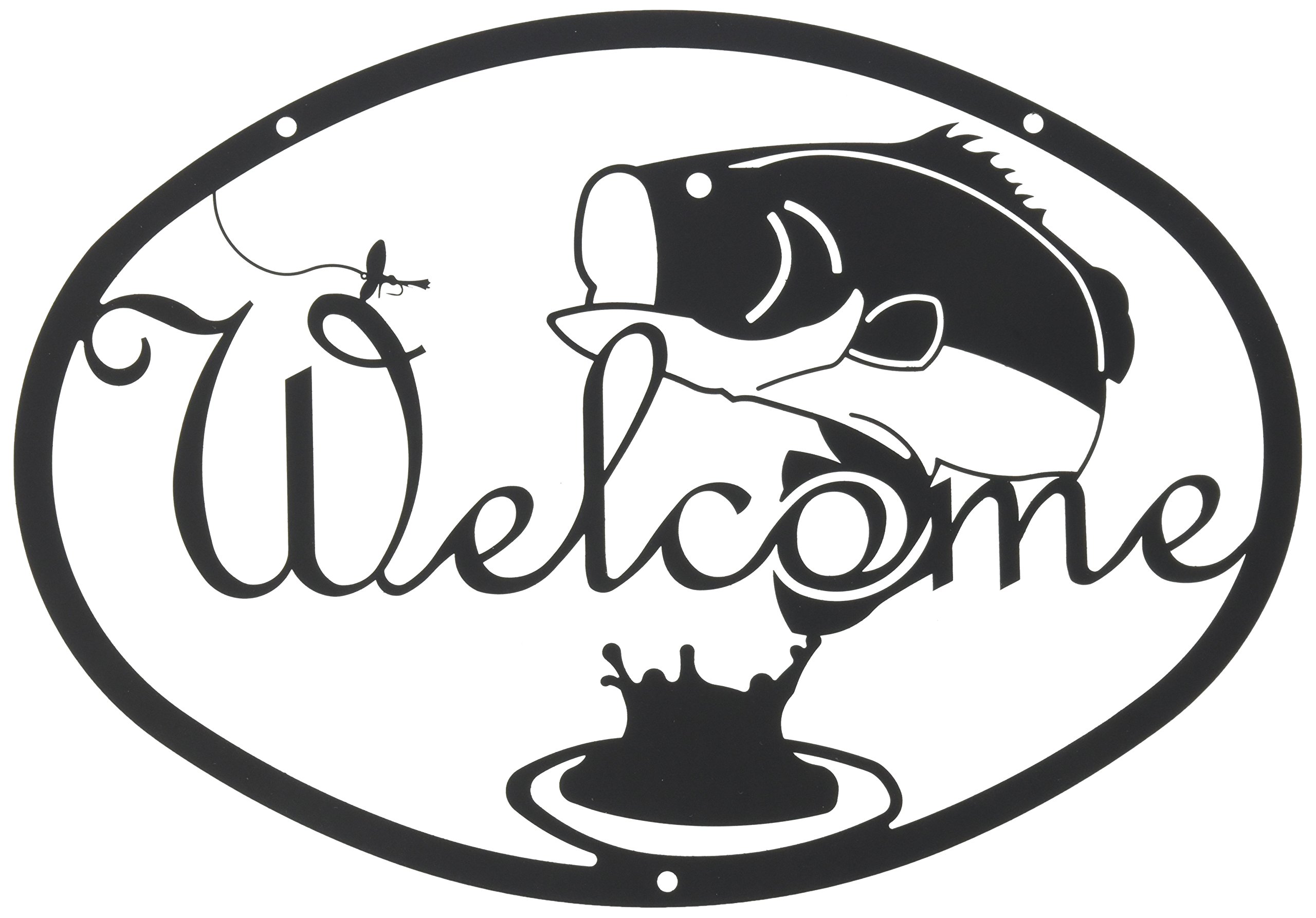 12 Inch Bass Fishing Welcome Sign - Medium Size Wooden Wall Decor for Anglers & Outdoorsmen - Perfect for Cabin, Lodge, or Man Cave Decor