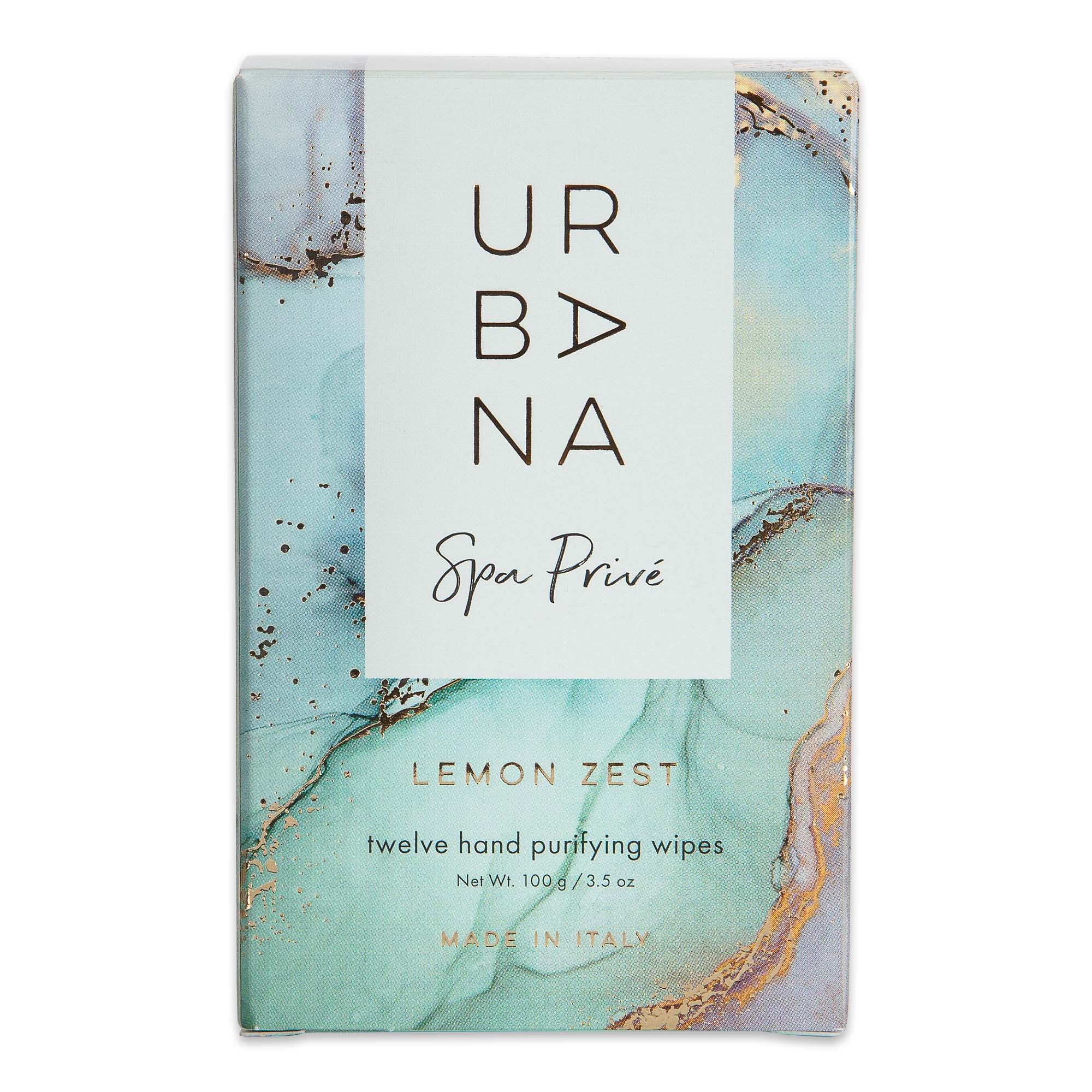 Urbana Spa Prive Collection Lemon Zest Hand Purifying Wipes - 12 Pack (3.5 oz) | Individually Wrapped, Moist Towelettes for Travel, Gym & On-The-Go Hygiene