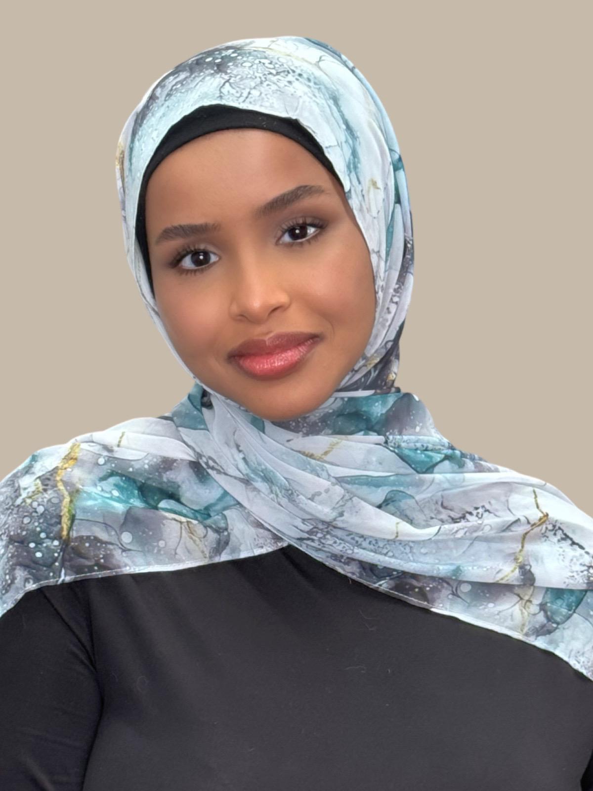 Printed Chiffon Hijab Scarf - Mystic Marble Design - Lightweight & Breathable for Women - Perfect for Daily Wear, Prayer, and Special Occasions
