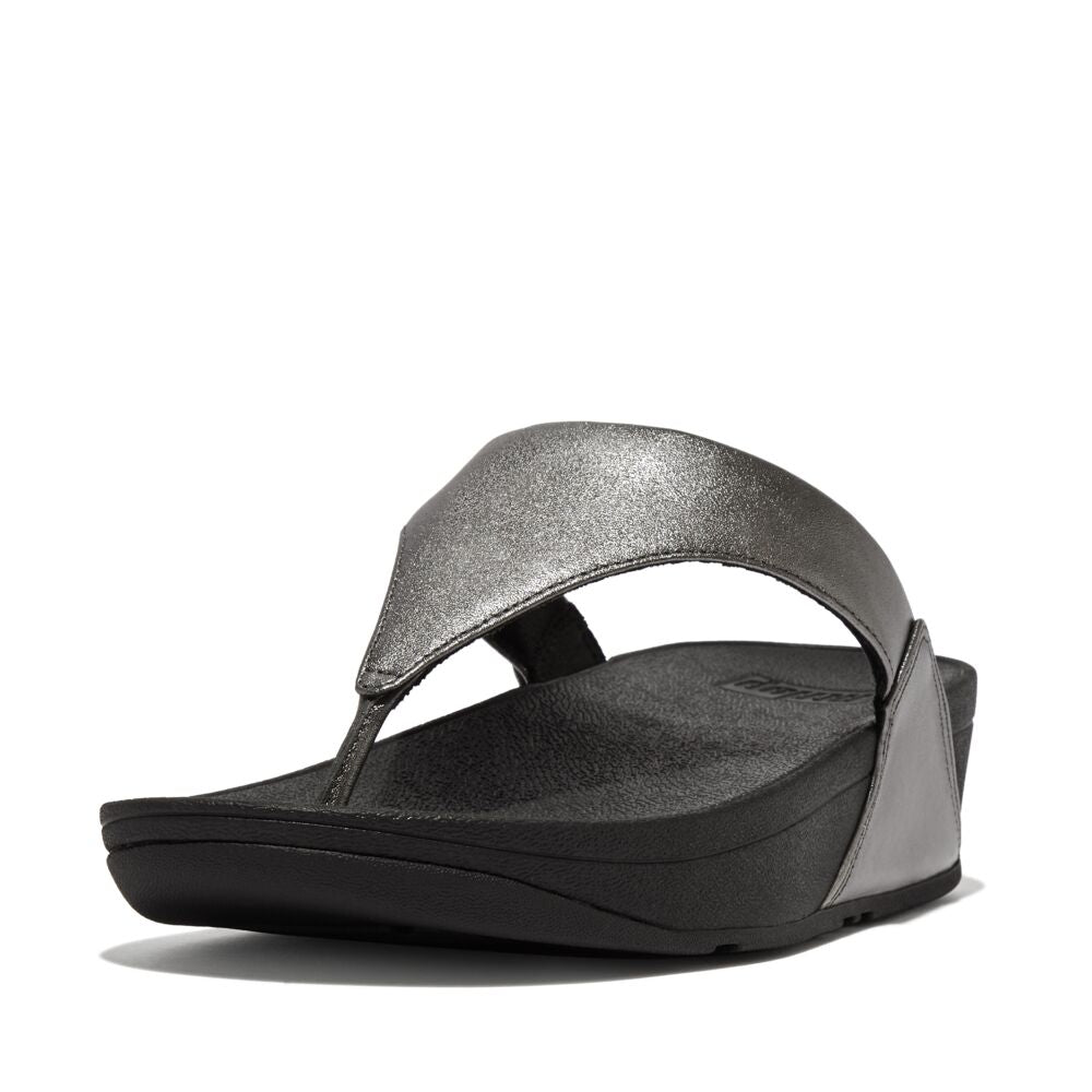 FitFlop Lulu Leather Sandals for Women - Classic Pewter Mix Comfortable Flip Flops | Perfect for Beach, Vacation & Summer Walking