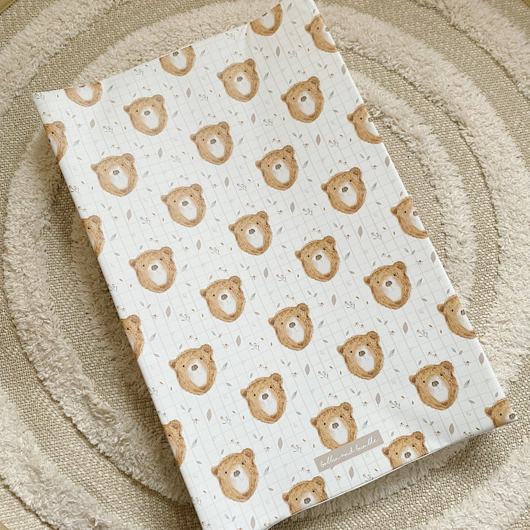 Non-Slip Anti Roll Wedge Baby Changing Mat with Bru Bear Print - Safe & Portable for Diaper Changes at Home, Travel & Nursery