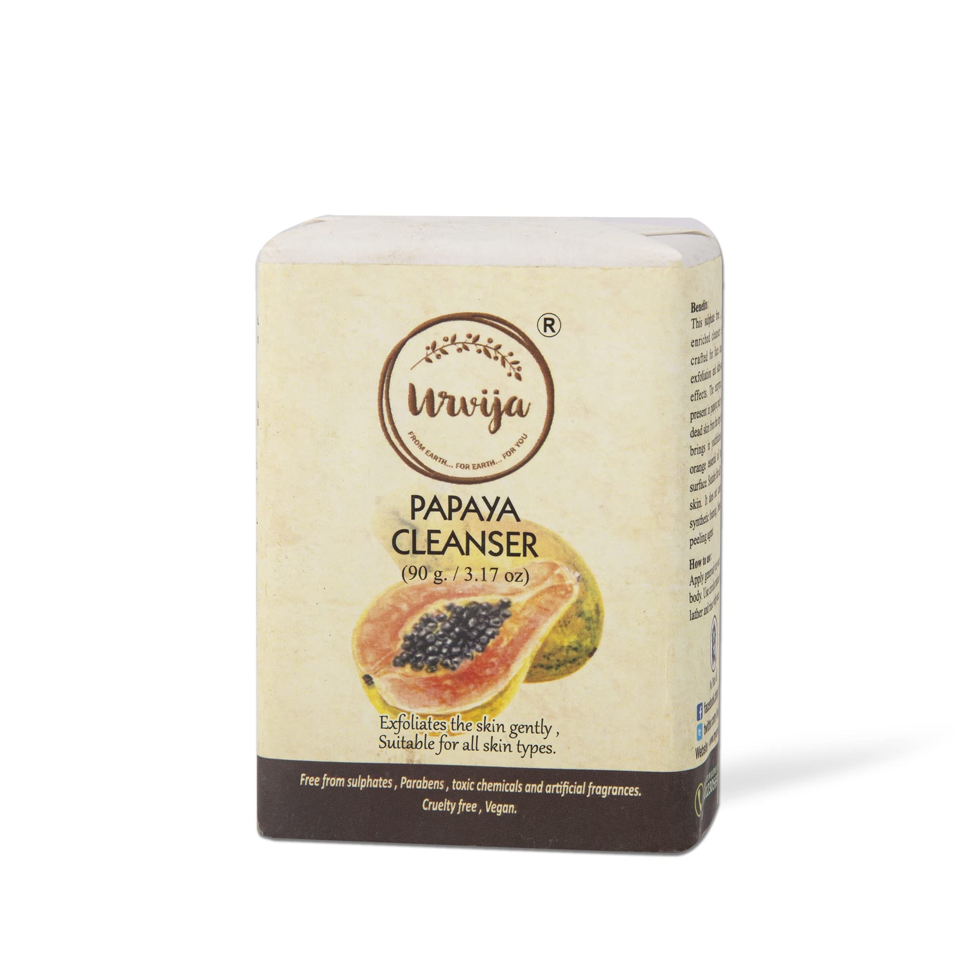 Urvija Papaya Cleansing Soap - Natural Essential Oil Handmade Soap for Exfoliation & Deep Cleansing - Removes Dead Skin Cells & Rejuvenates Skin - Palm Oil Free, Paraben Free, Chemical Free - 90g - Perfect for Daily Skincare & Spa Treatments