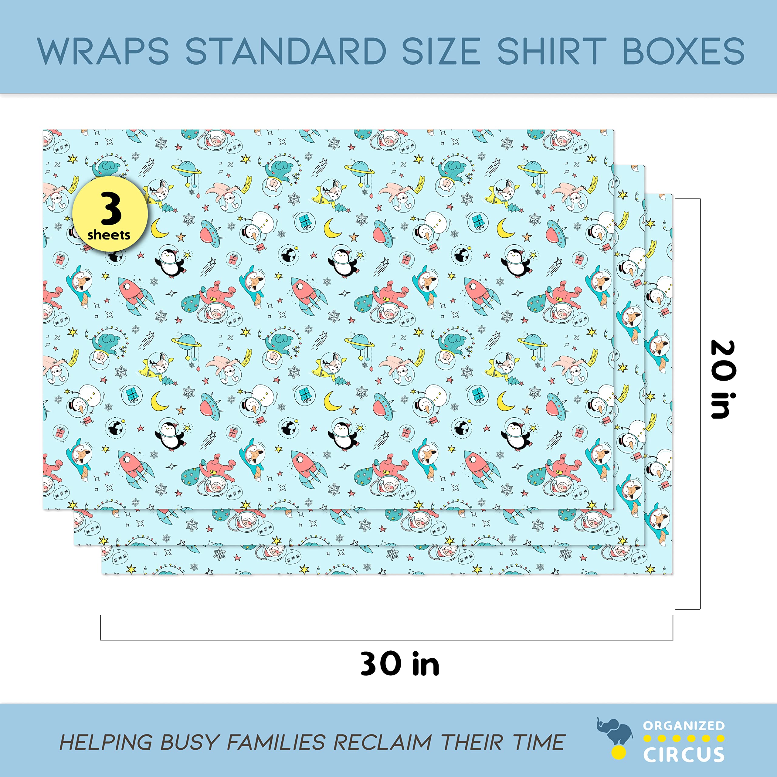 Santa in Space Christmas Wrapping Paper Set - 30x20 Inch Premium Holiday Gift Wrapping Sheets with Matching Cards & Envelopes | Festive Xmas Present Packaging for Secret Santa, Office Gifts & Family Holiday Celebrations
