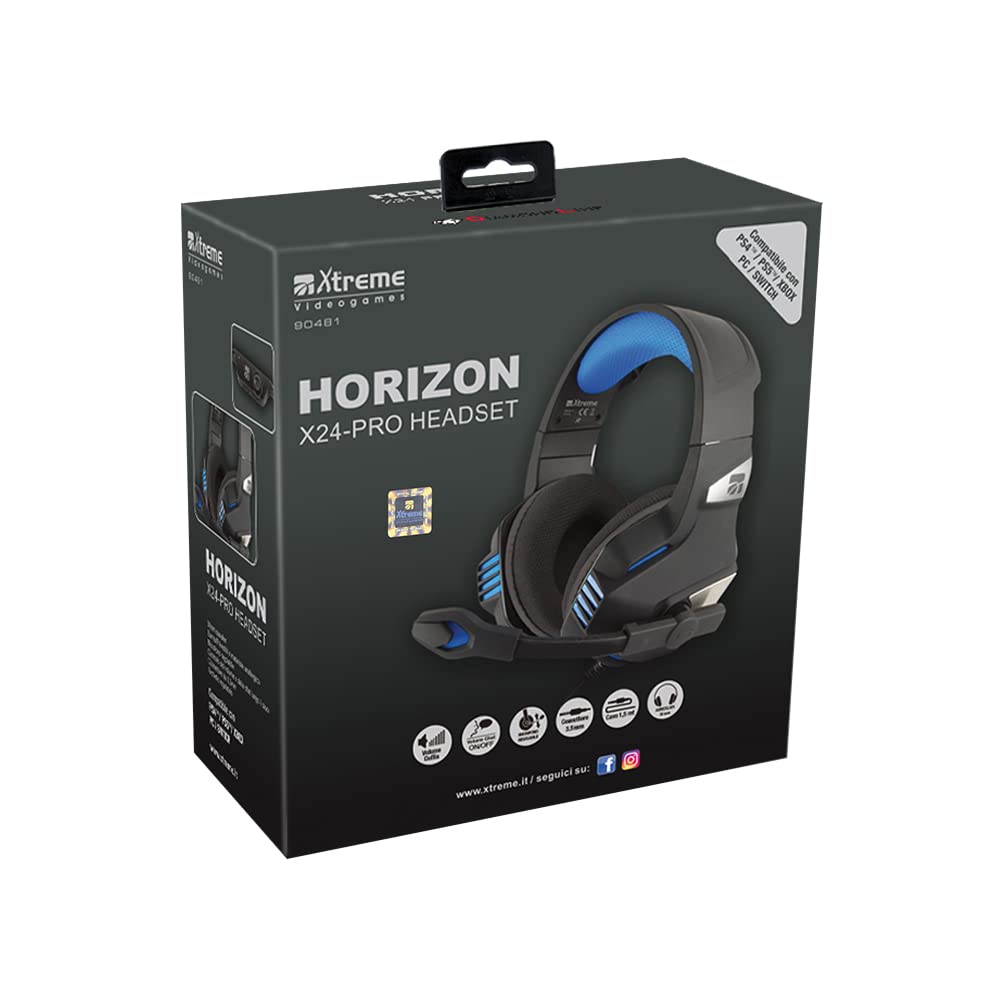 Xtreme Cuffia Gaming Horizon X24 Pro Headset for PS4 - 3.5mm Jack Wired Headphones with Adjustable Mic, 50mm Speakers & Noise Cancelling - Black - Perfect for Gaming, Streaming & Online Meetings