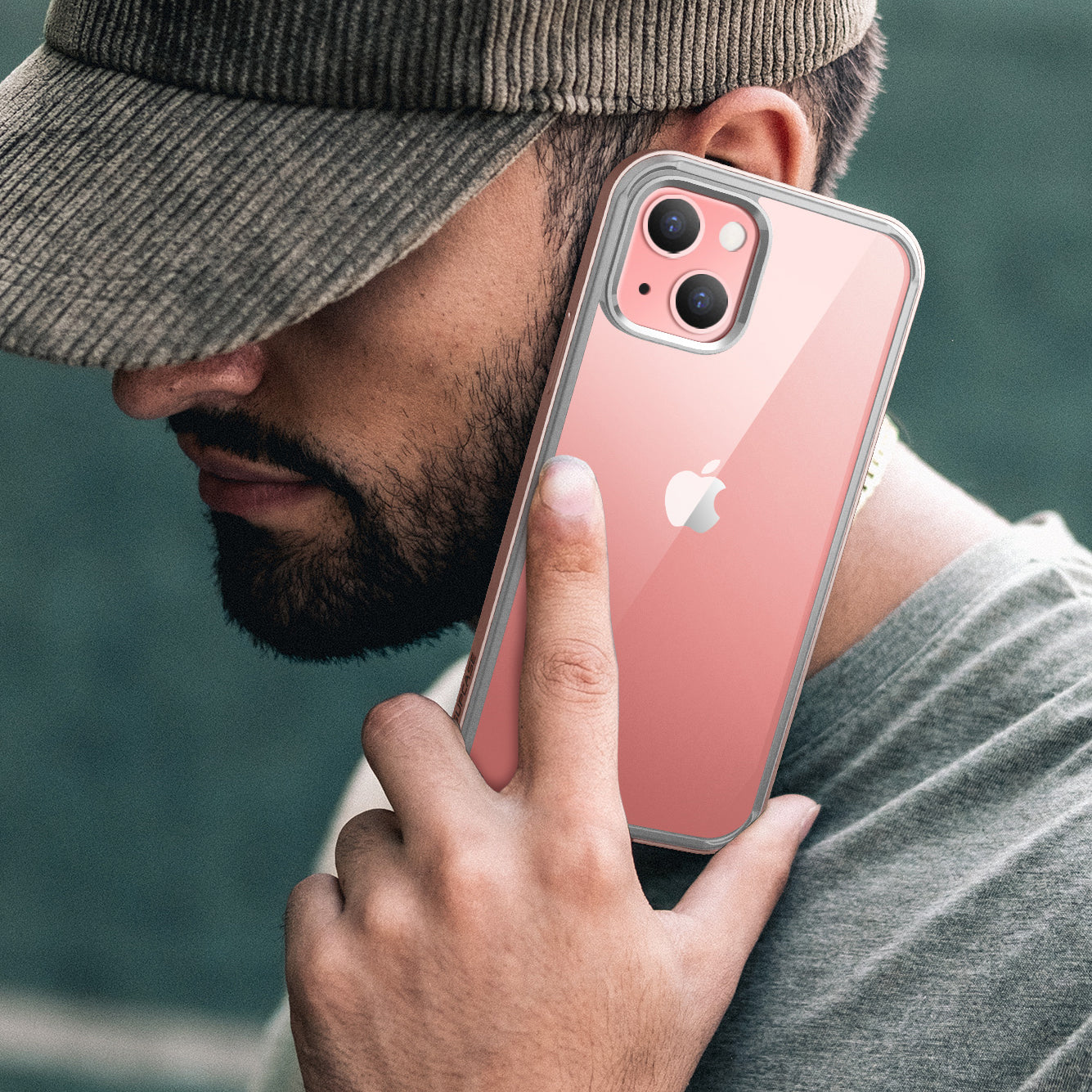 iPhone 13 Case 6.1 Inch with Built-in Screen Protector | Unicorn Beetle Edge Clear Protective Cover in Peach Pink | Shockproof Slim Design for Everyday Use & Outdoor Activities