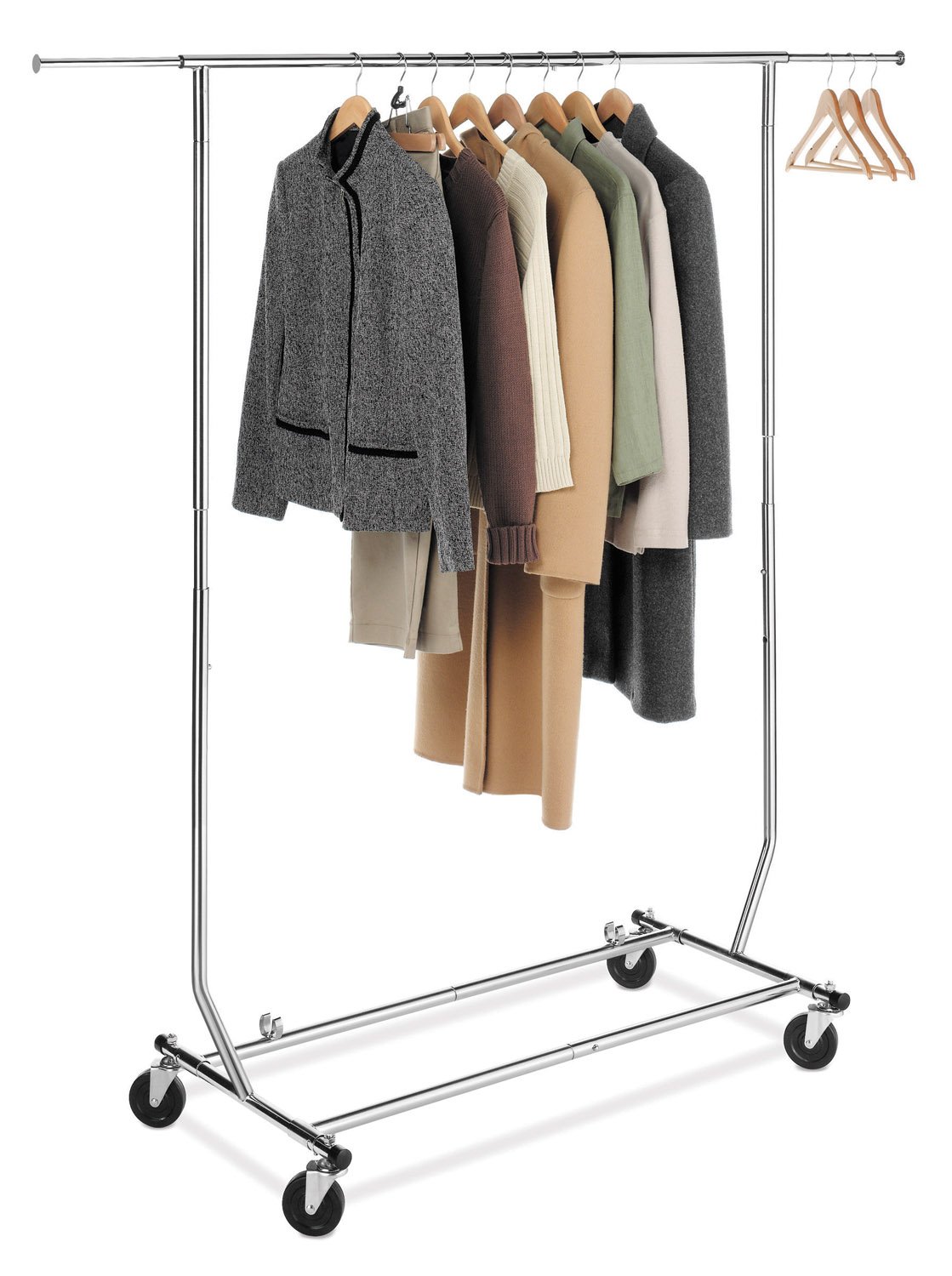 Whitmor Adjustable Rolling Garment Rack - Collapsible Chrome Clothes Hanging Organizer for Closet, Laundry Room & Bedroom Storage
