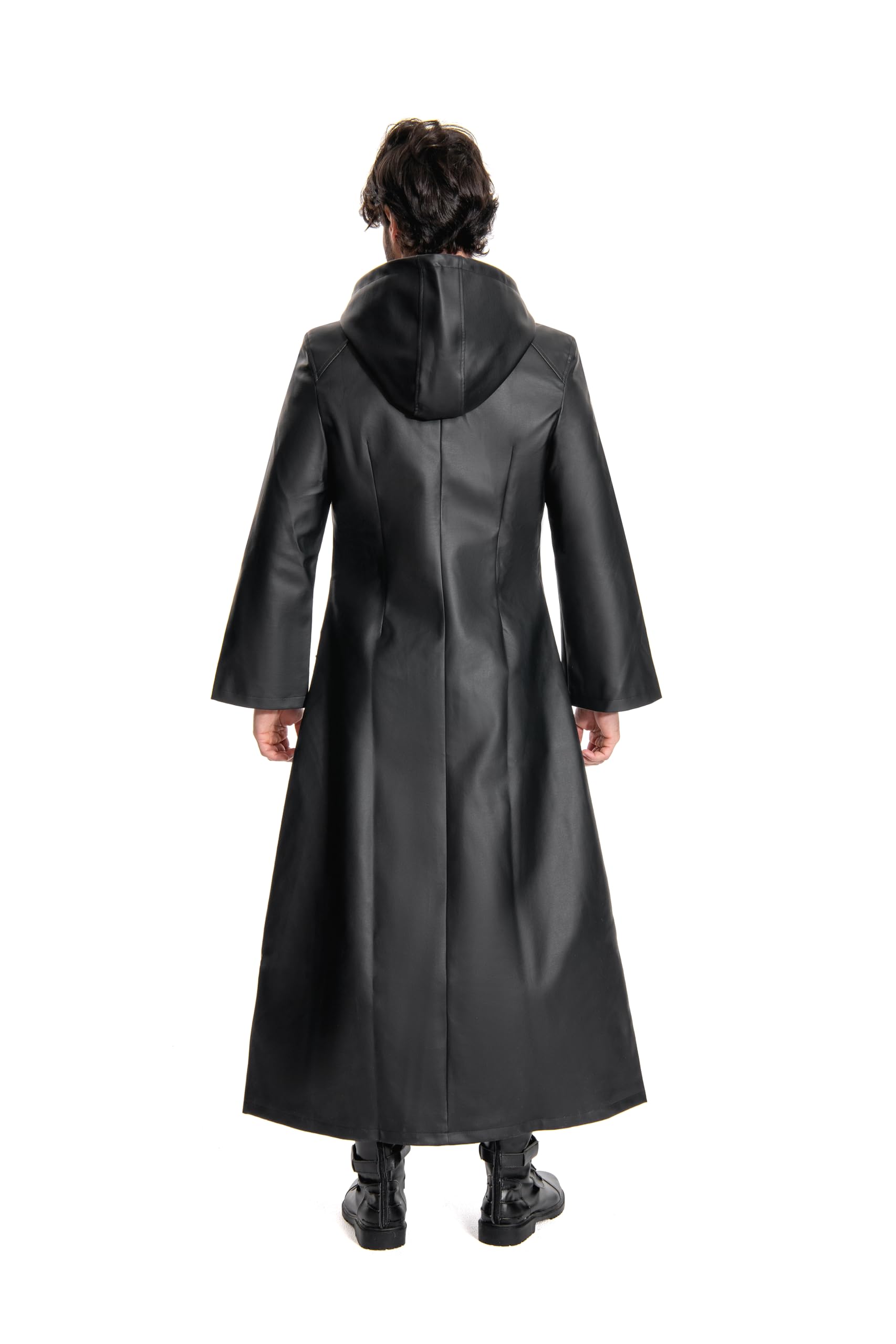 Men's Hooded Cloak Robe - Medieval Cosplay Costume, Gothic Long Leather Jacket for Halloween, LARP, Renaissance Fairs & Theatrical Performances