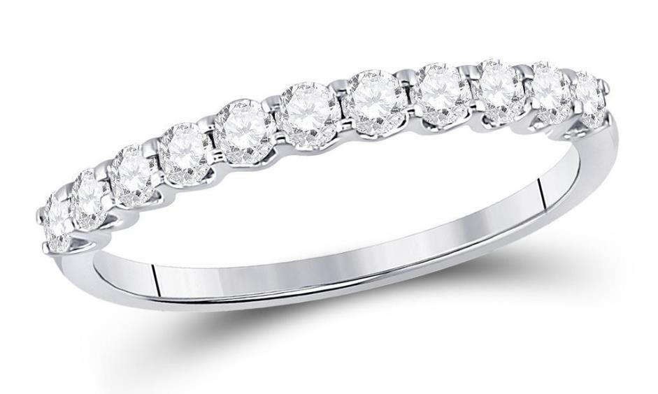 14K White Gold Diamond Women's Single Row Band Ring - 1/2 Carat Total Weight (CTTW) - Elegant Wedding, Engagement, Anniversary Jewelry Gift for Her