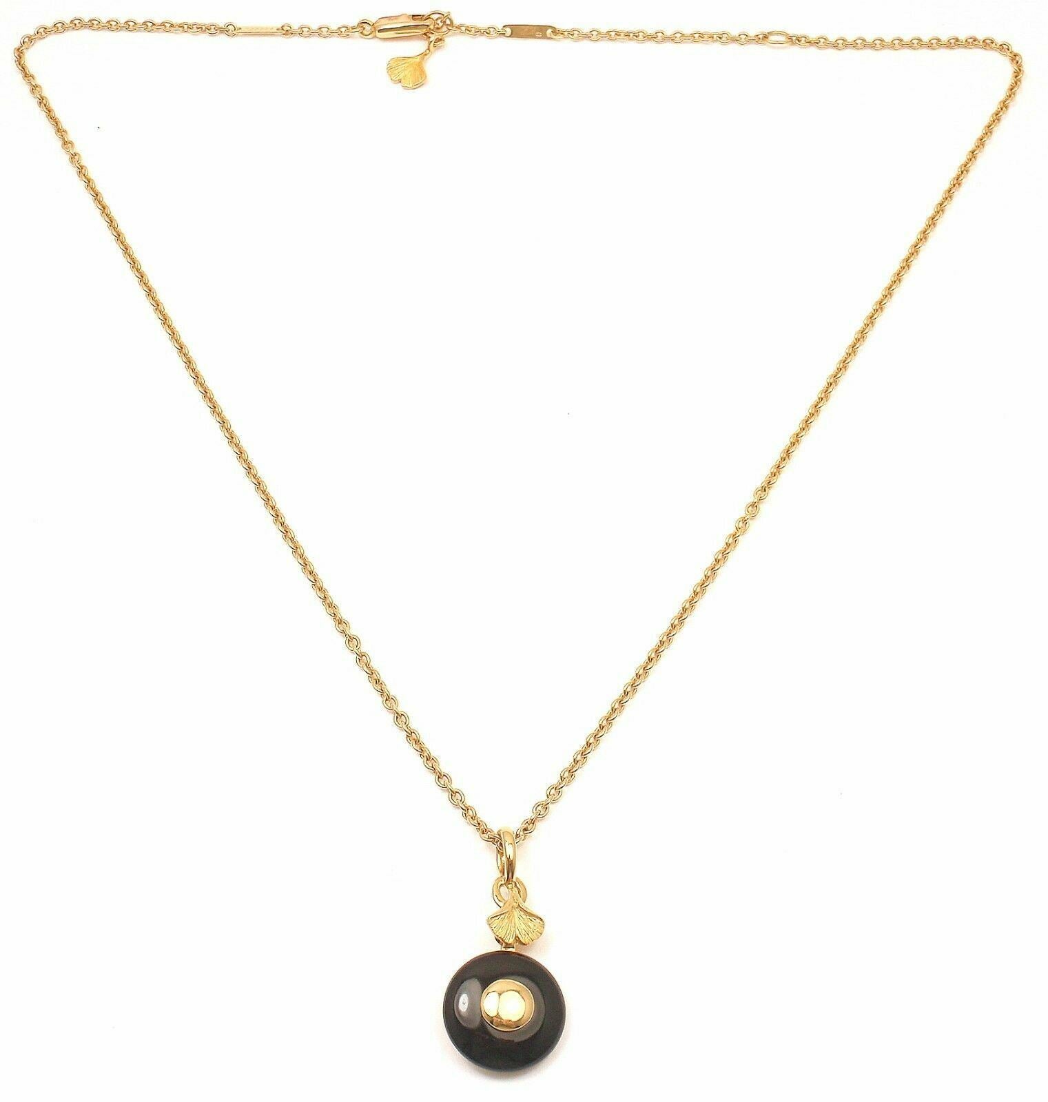 Authentic Carrera Y Carrera 18k Yellow Gold Ginkgo Onyx Pendant Necklace for Women - Elegant Layered Jewelry Gift for Anniversary, Birthday & Special Occasions