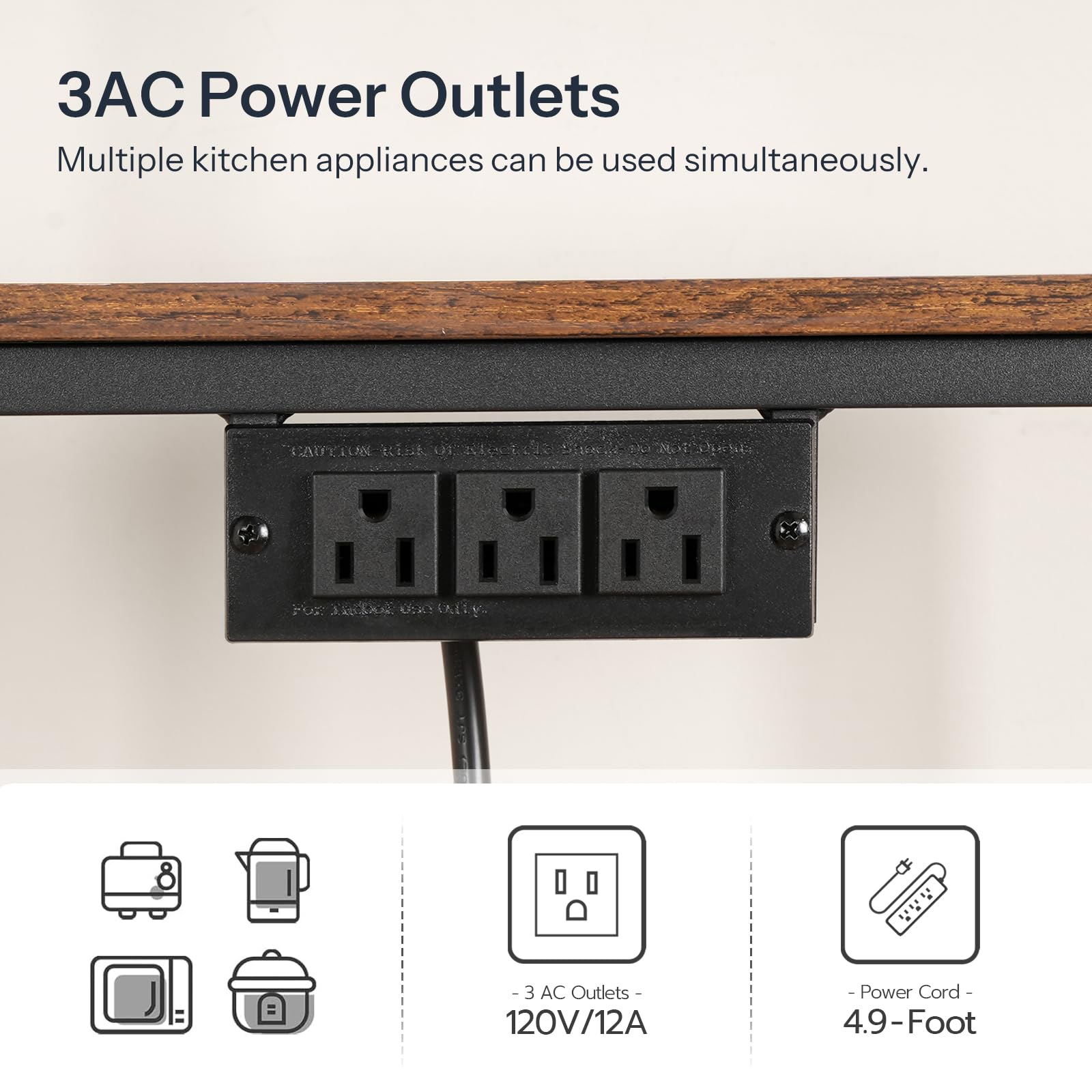 HOOBRO 4-Tier Kitchen Bakers Rack with Power Outlet & Storage Shelf - Microwave Stand, Coffee Bar Table with 9 S-Hooks - Rustic Brown & Black BF58UHB01 - Perfect for Small Kitchens, Pantry Organization & Coffee Station Setup