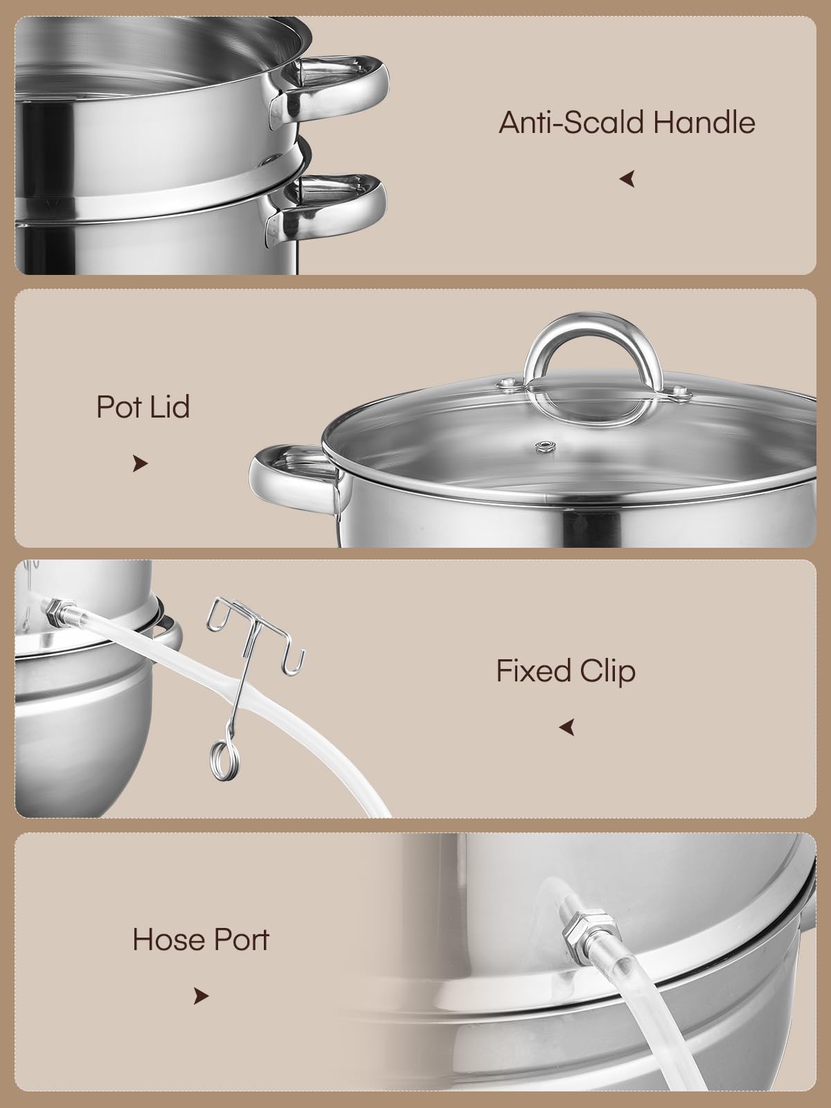 FOHERE 11Qt Stainless Steel Steam Juicer Extractor - Fruit & Vegetable Juice Steamer Pot with Glass Lid, Hose & Clamp - Perfect for Fresh Juice, Jelly, Sauces - Great for Home Canning, Preserves & Healthy Drinks