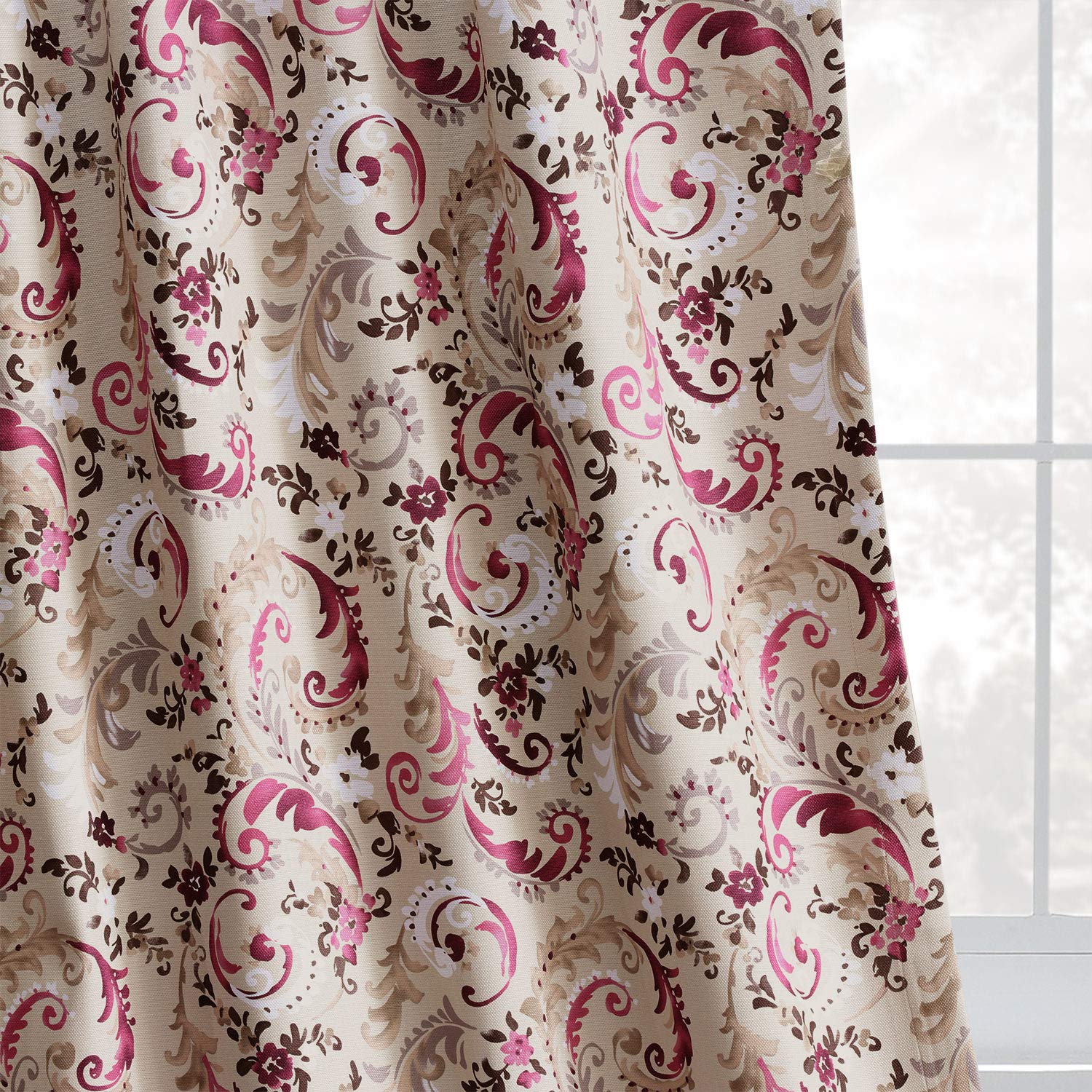 BOCH-DLN1919-108 Printed Linen Textured Curtain Panel (50x108 inches) - Sonoma Cabernet Red Wine Color | Half Price Drapes | Elegant Window Treatment for Living Room, Bedroom & Dining Room