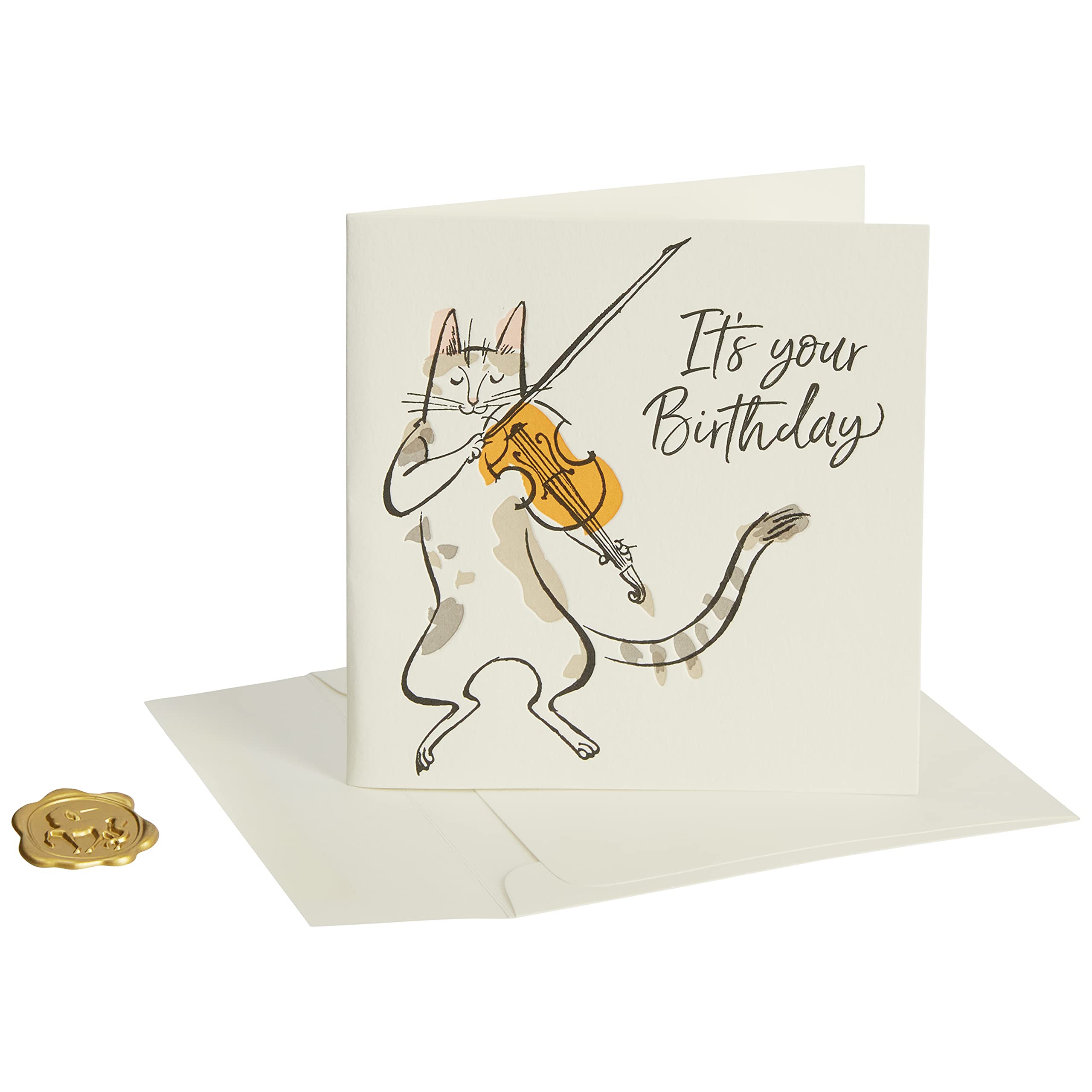 NIQUEA.D Happy Birthday Greeting Card with Fiddle Cat Letter Press Design (NB-0222) - Perfect for Birthdays, Anniversaries & Special Occasions