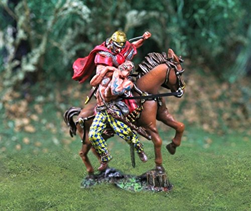 1:30 Scale Pewter Roman Empire Soldier Figurine - Mounted Roman Holding Barbarian - Collector's Showcase Display - Perfect for History Enthusiasts & Diorama Scenes