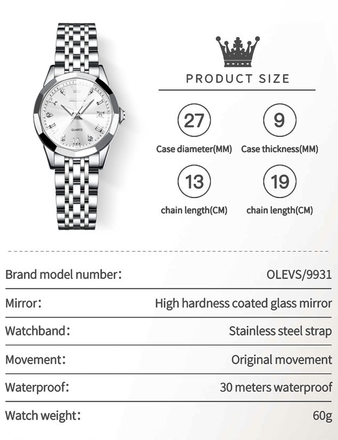 OLEVS Women's Fashion Stainless Steel Analog Quartz Watch - Elegant Small Wrist Watch for Ladies, Perfect for Office, Party & Daily Wear