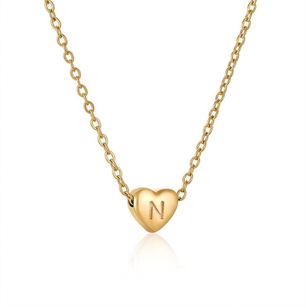 Titanium Steel Heart Letter Charm Necklace - Elegant Clavicle Chain for Women, Birthday Gift for Wife, Anniversary & Wedding Jewelry (Style N) - Perfect for Romantic Occasions & Special Events