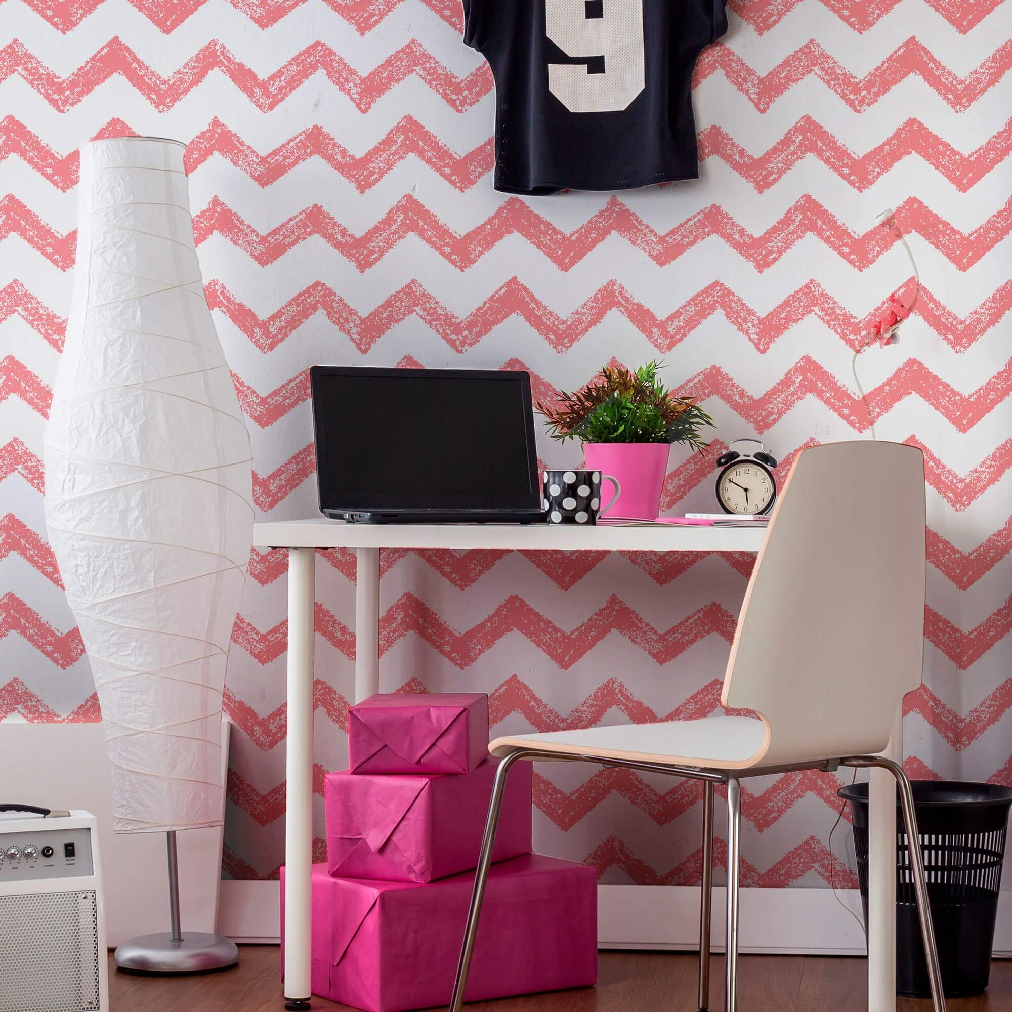 Red and White Chevron Geometric Peel and Stick Removable Wallpaper - Self-Adhesive Decorative Wall Covering for Bedroom, Living Room, Nursery & Office Decor - 360b