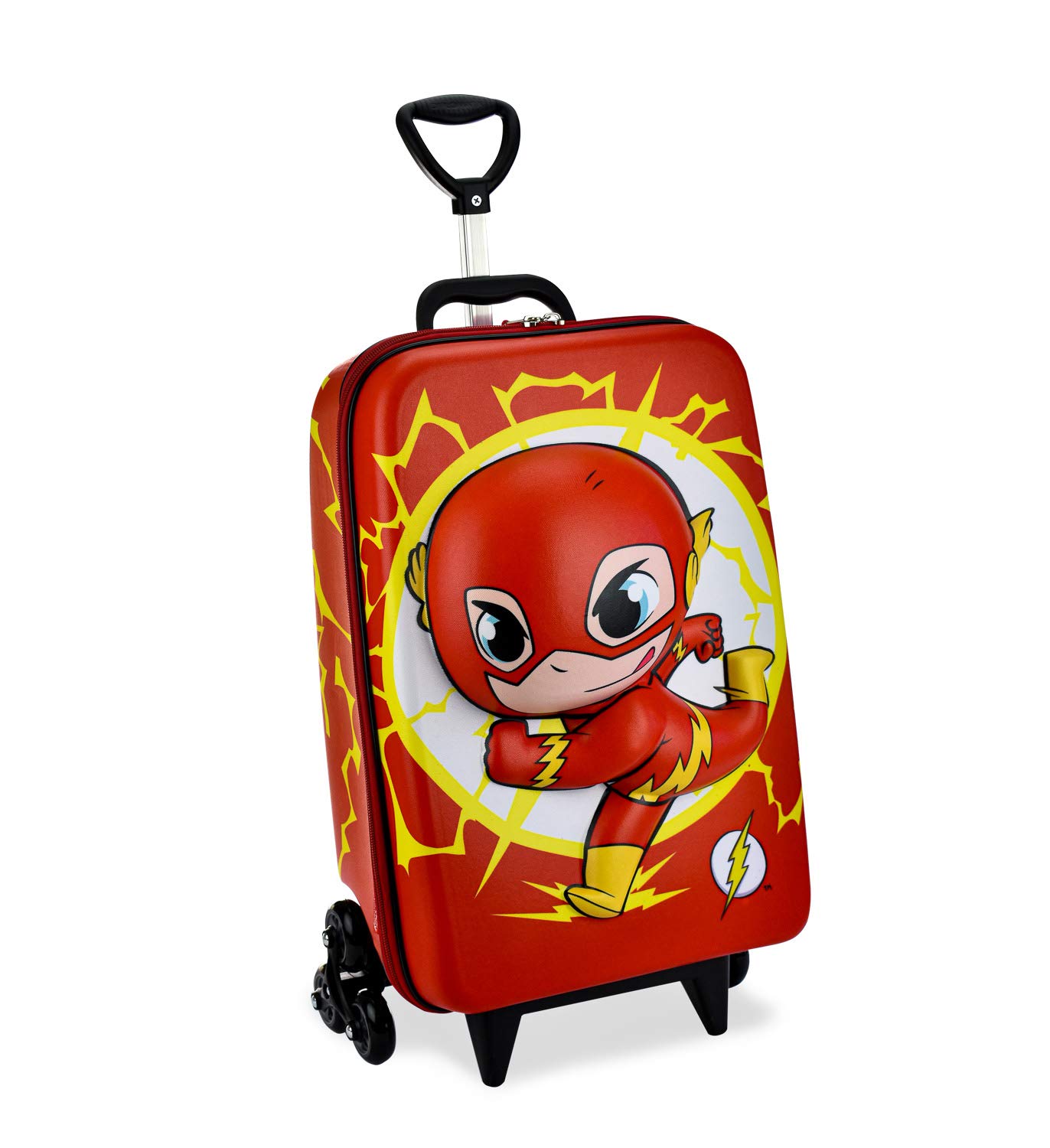 MaxToy The Flash DC Super Heroes Kids Rolling Luggage - Red & Yellow Suitcase for Travel, School & Daily Use - Perfect for Boys & Girls Superhero Fans