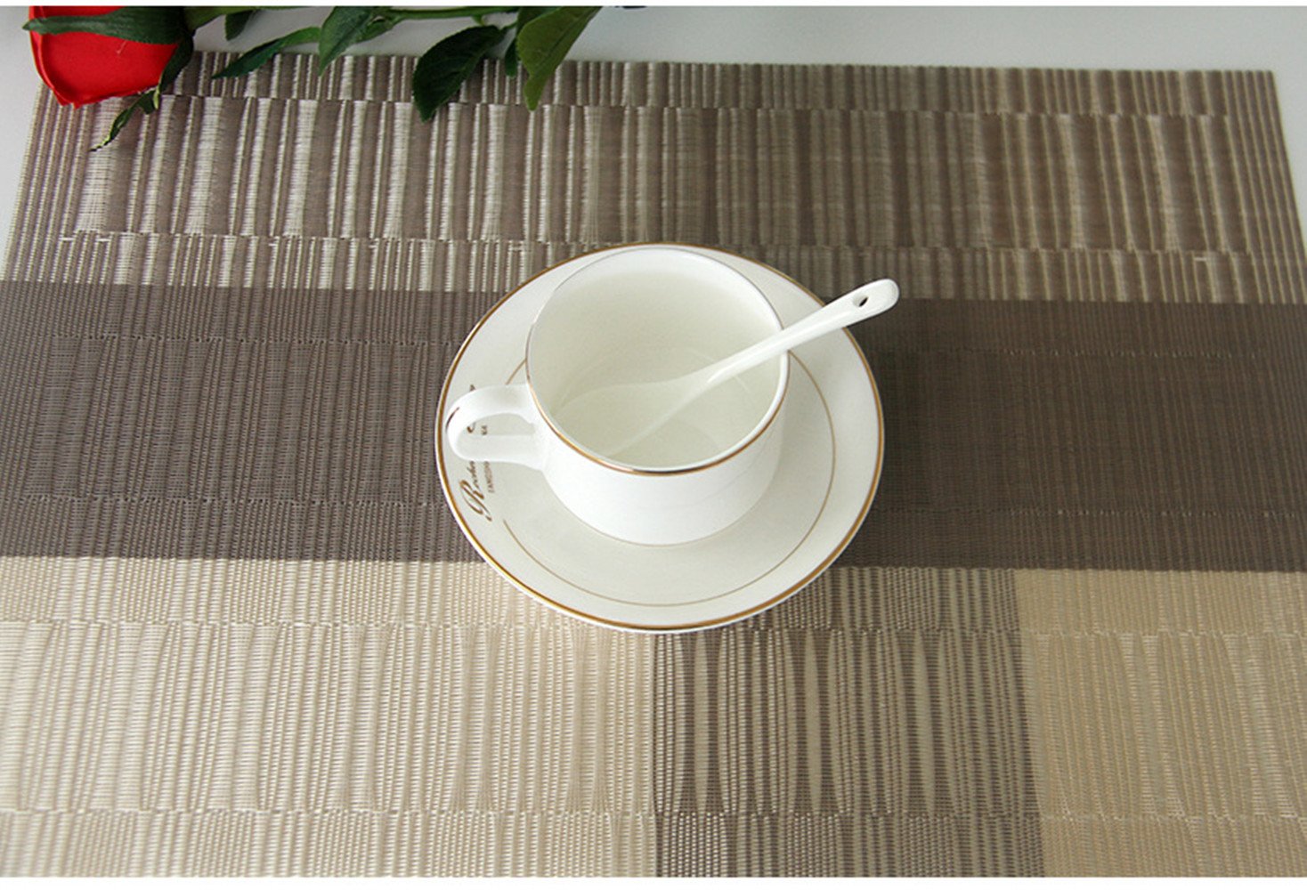 Premium PVC Woven Vinyl Placemats Set of 4 - Heat-Resistant, Non-Slip Table Mats for Dining, Kitchen, and Party Decor (Golden) - Elegant & Durable Table Protection for Everyday Meals and Special Occasions