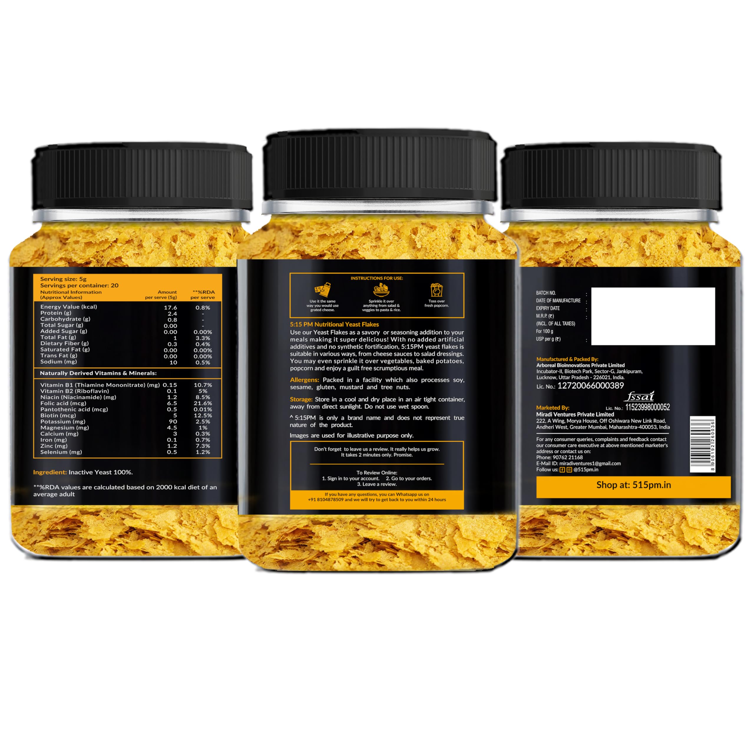5:15 PM Nutritional Yeast Flakes - Unfortified 100g | Gluten-Free Vegan Seasoning | Rich in B Vitamins & Fiber | Non-GMO, Nutty Cheesy Flavor | Perfect for Popcorn, Pasta & Vegan Cooking
