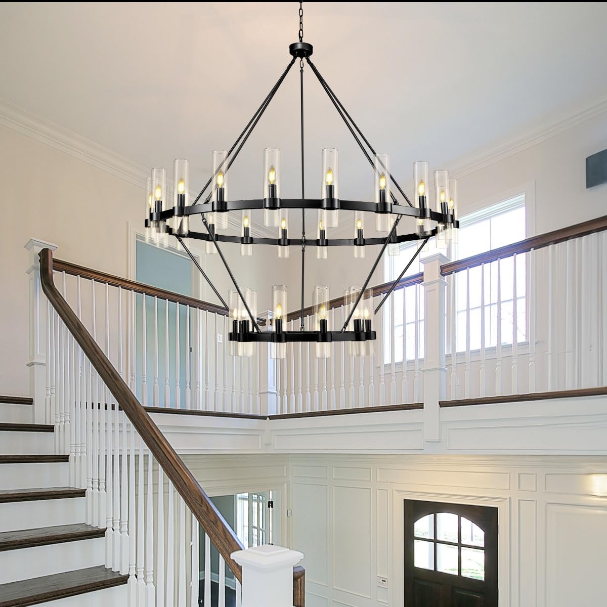 60 Inch Wagon Wheel Chandelier - Rustic Farmhouse Lighting Fixture for Dining Room, Living Room, or Bedroom - Perfect for Western, Country, and Ranch Style Home Decor