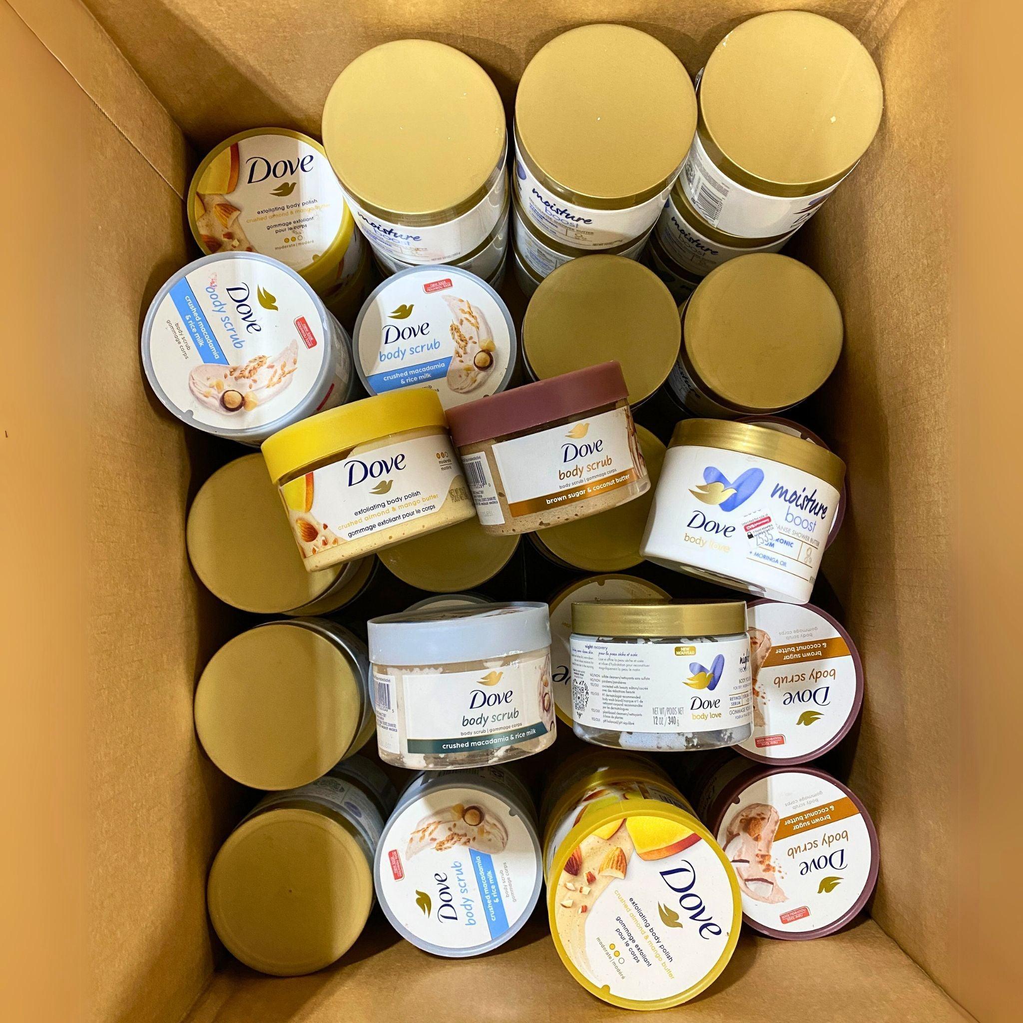 Dove Body Scrub Exfoliating for Smooth Skin - 50 Pcs Bulk Pack with Various Sizes & Fragrances - Perfect for Spa, Home Care & Gift Giving