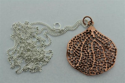 Copper Bohdi Leaf Pendant on 80cm Link Chain - Spiritual Jewelry for Yoga, Meditation & Boho Fashion