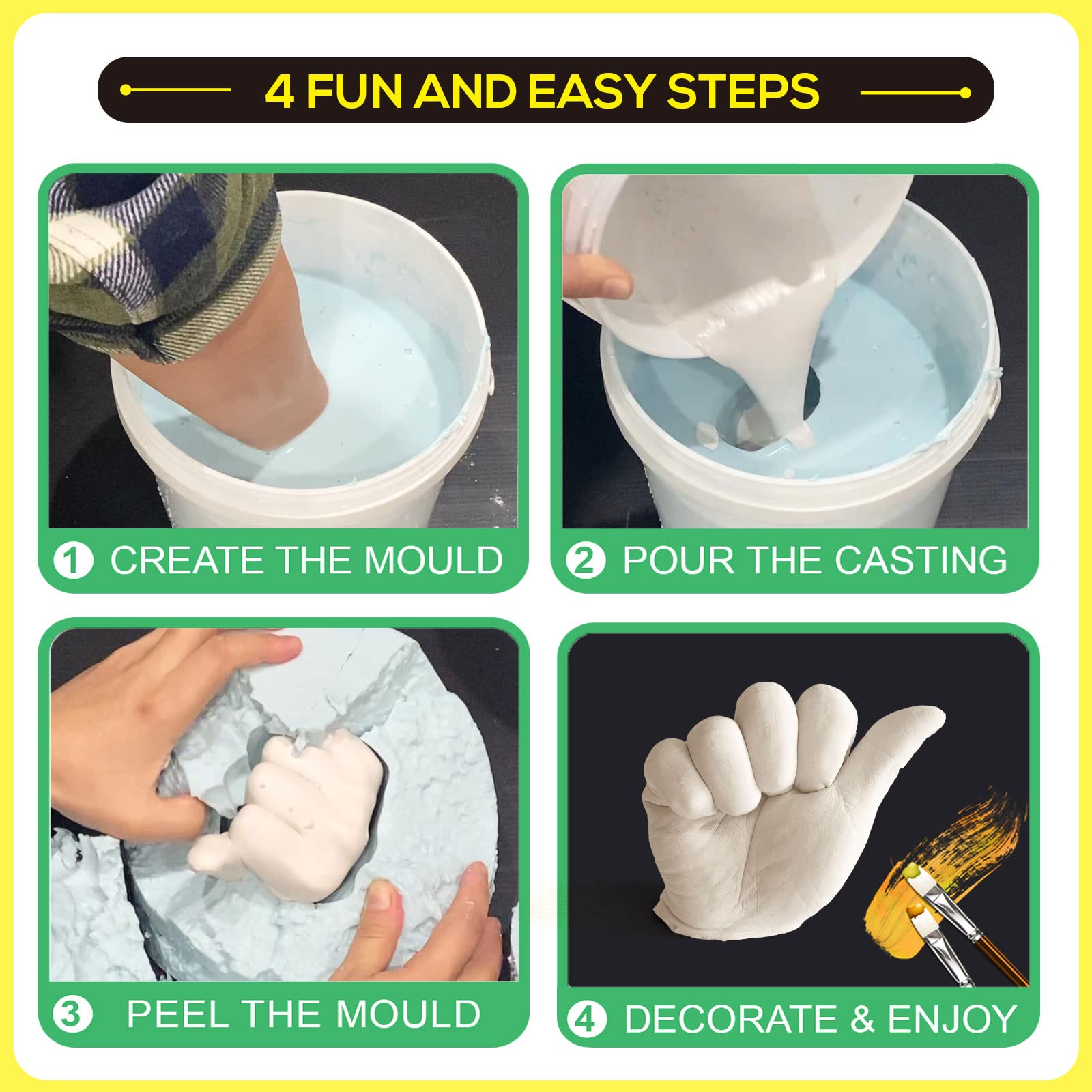 Premium Hand Casting Powder Kit Refill - 1.1Lb (500g) Alginate Molding Powder & 1.1Lb (500g) Stone Casting Powder for DIY Crafts, Keepsakes, Sculptures, Dioramas - Perfect for Baby Handprint, Family Mementos & Home Décor Projects