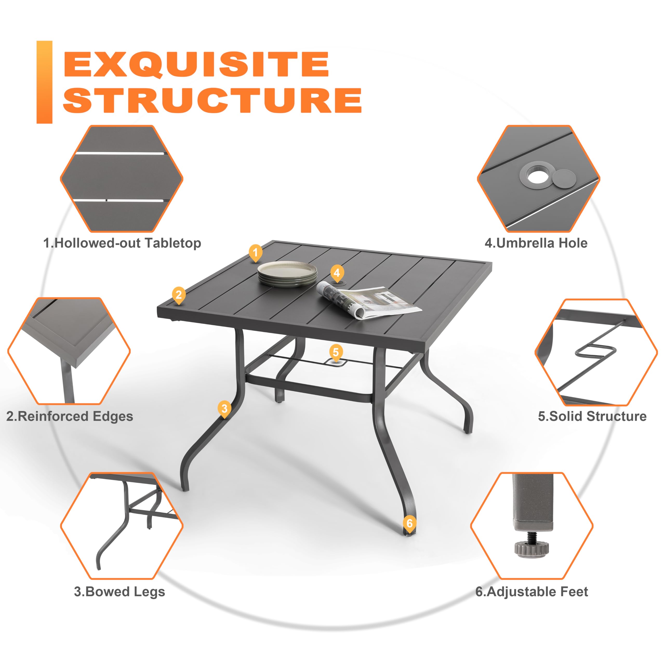 NUU GARDEN 5-Piece Outdoor Patio Dining Set with Square Table & 4 Textilene Chairs - Perfect for Backyard, Garden, Poolside & Outdoor Entertaining | Includes 1.57
